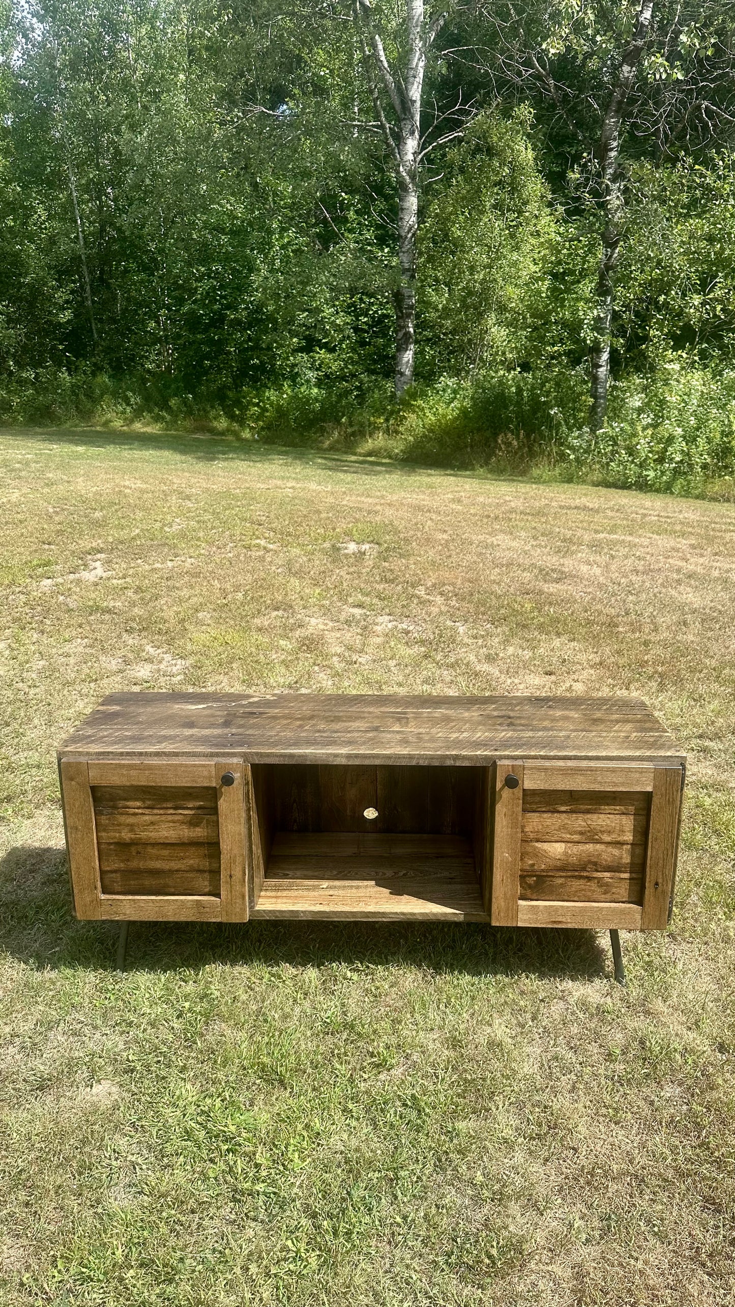 4’ Rustic Wood Media Stand on Pin Legs
