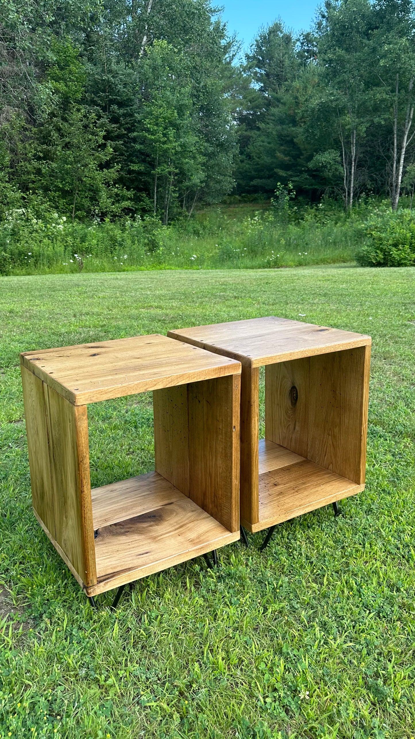 Rustic Wood Side Tables / Vinyl Storage Cubes
