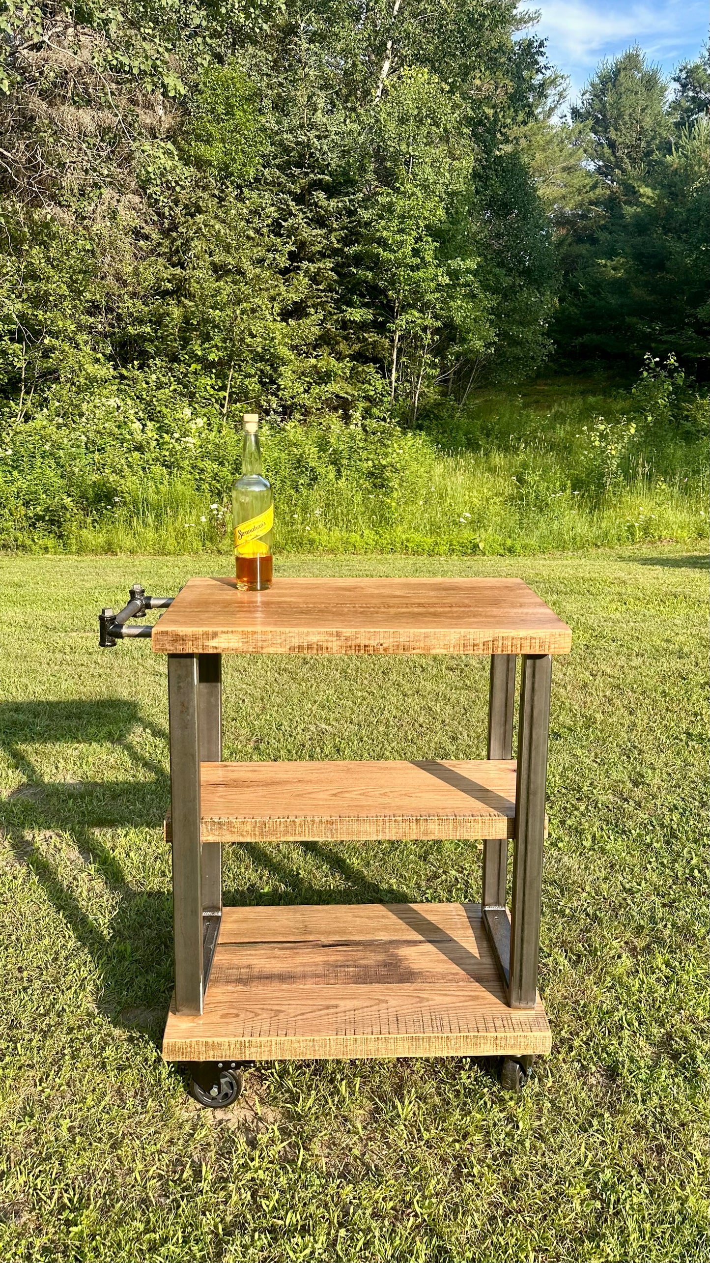 2 1/2’ L Rustic Reclaimed Oak Wood Bar Cart / Kitchen Island