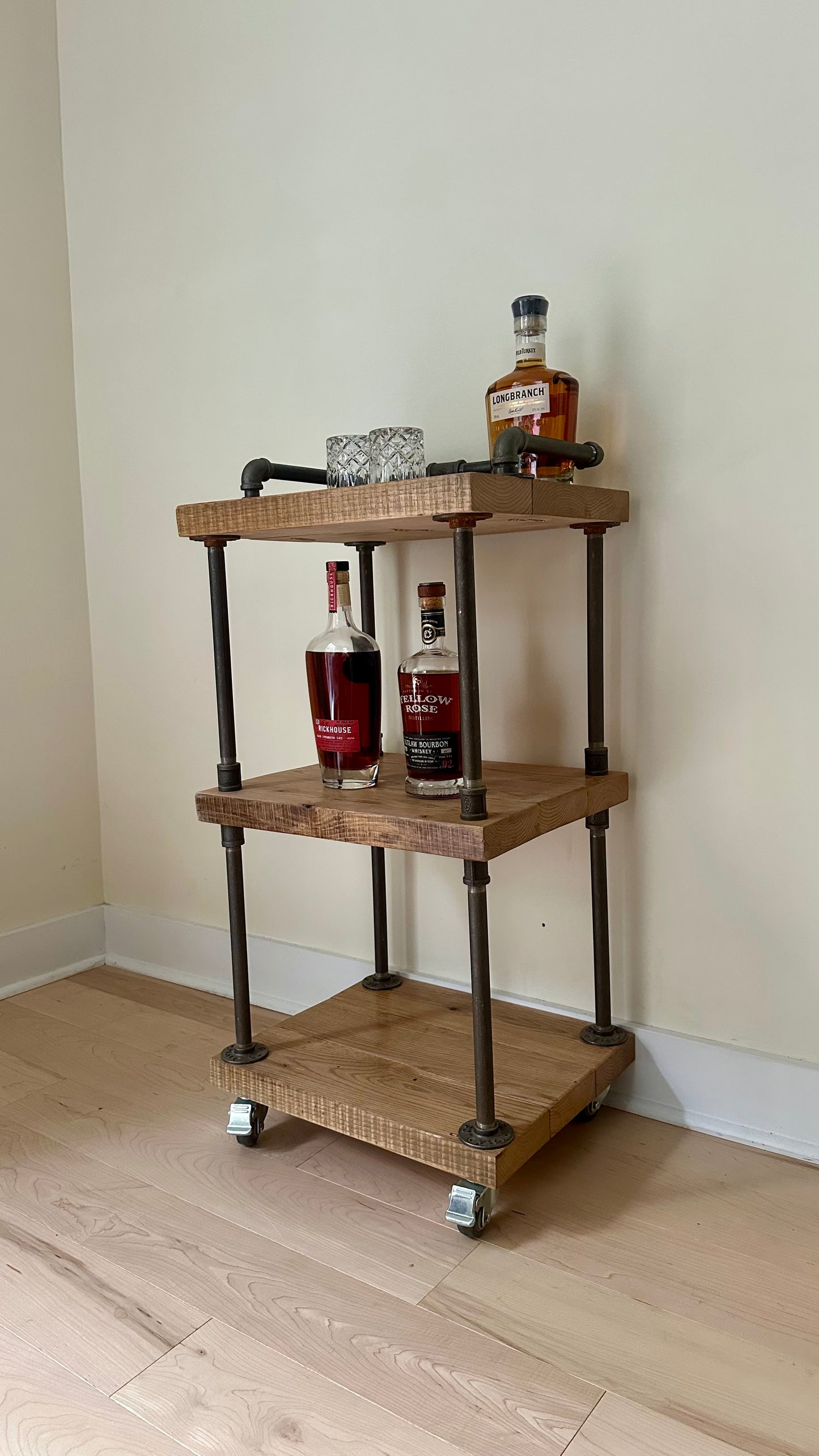 Rustic Reclaimed Oak Wood + Iron Bar Cart