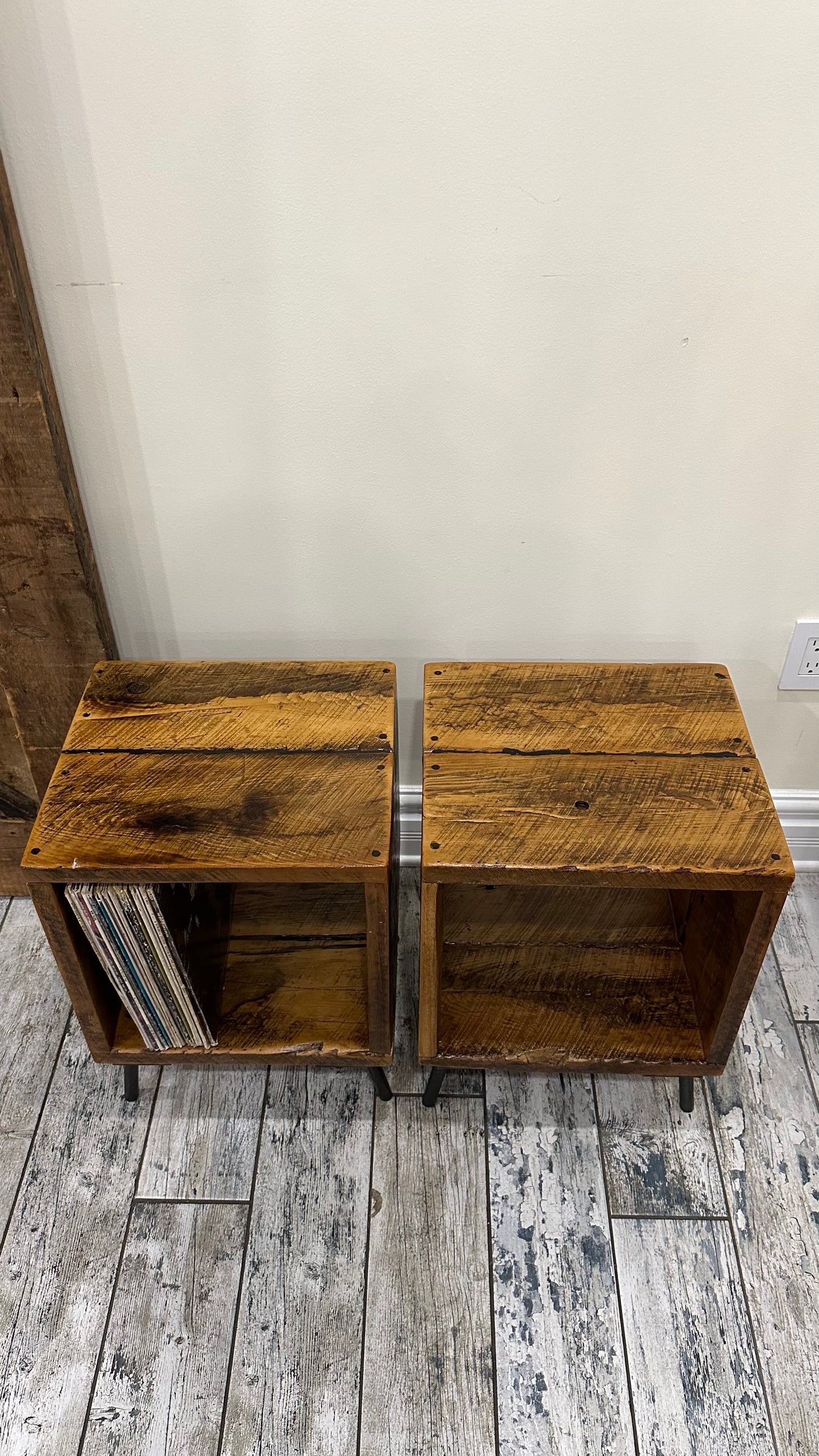 Set of 2 Rustic Wood Side Tables / Night Stands