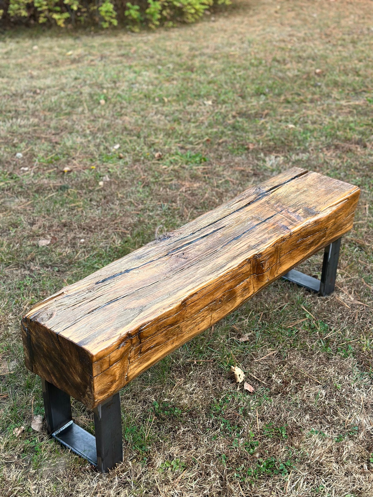 4’ L Rustic Reclaimed Barn Beam Bench