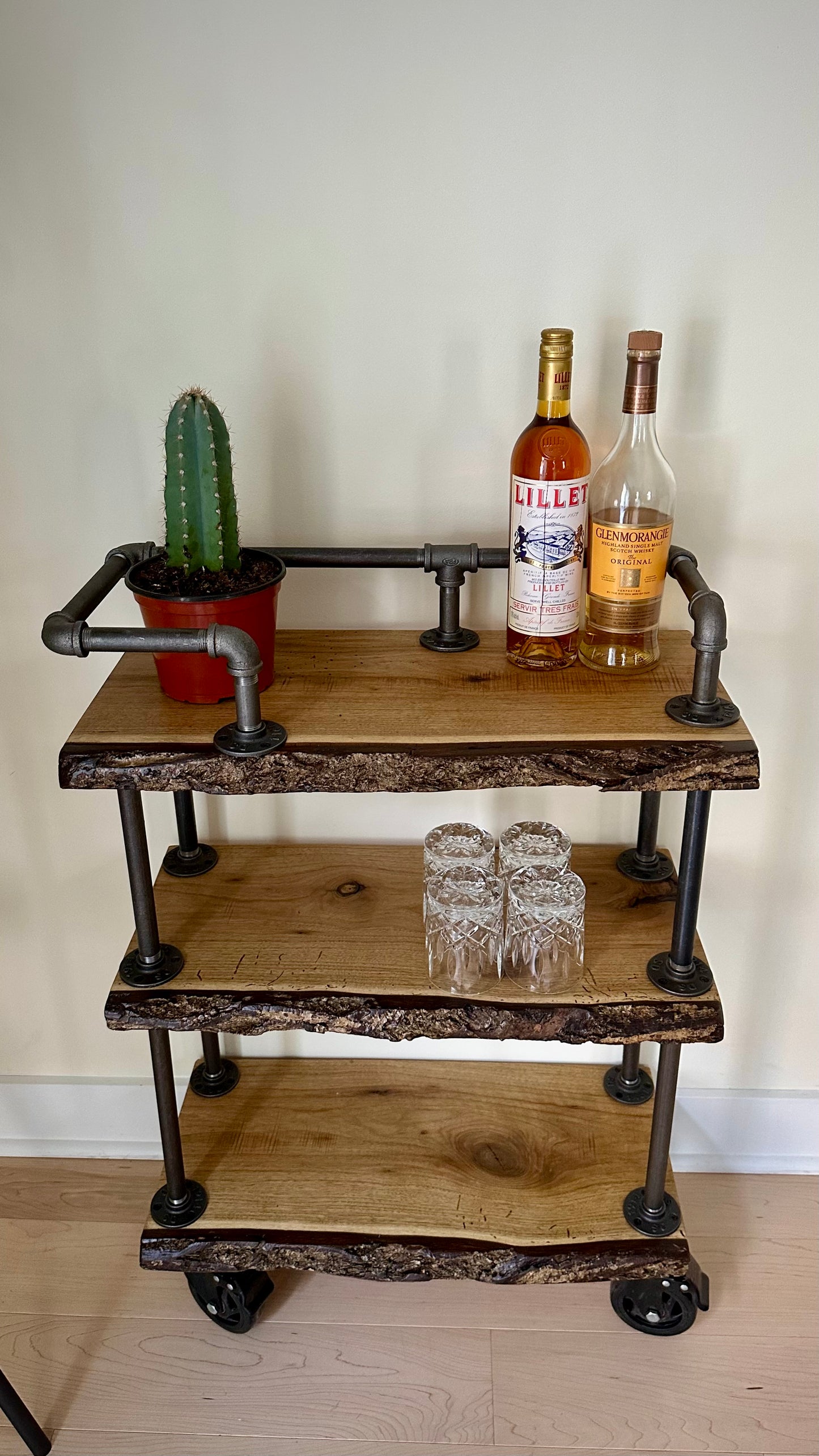 2’ L Rustic Live Edge Bar Cart