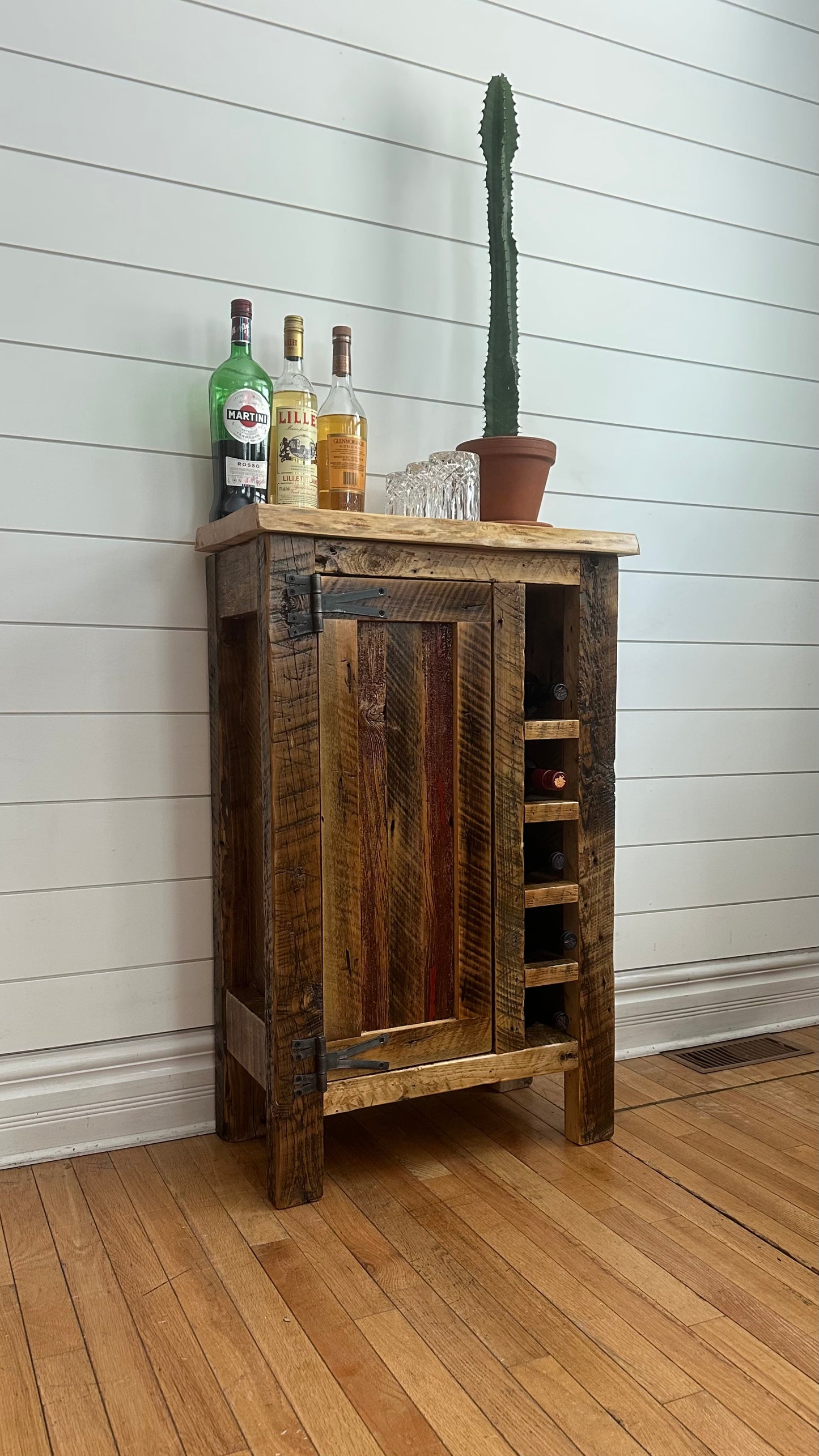 2’ L Rustic Reclaimed Wood Bar Height Cabinet
