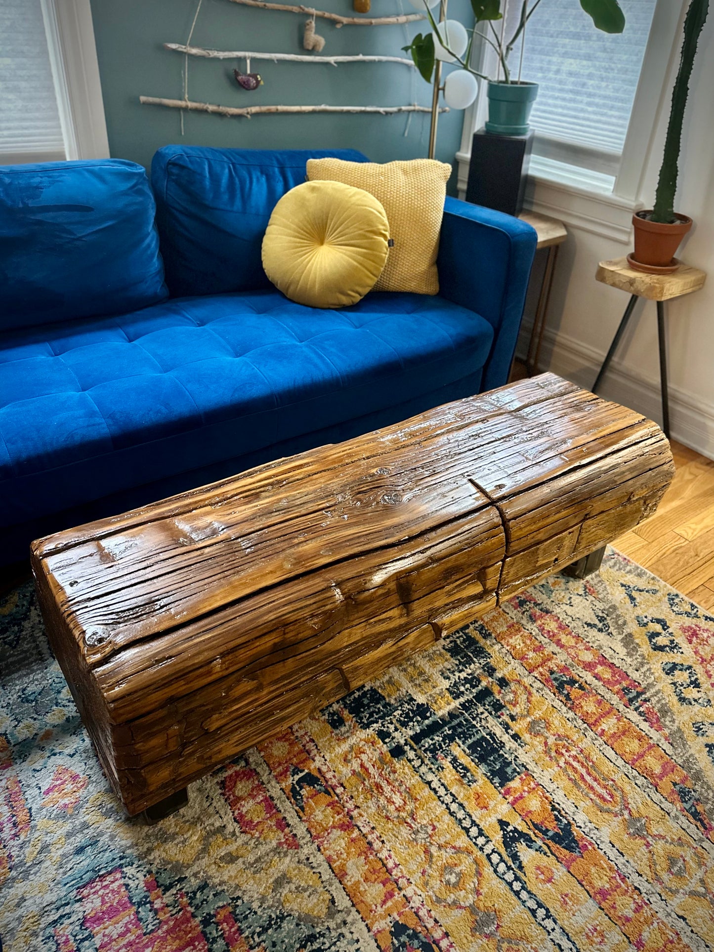 4’ L Rustic Reclaimed Barn Wood Beam Bench / Coffee Table