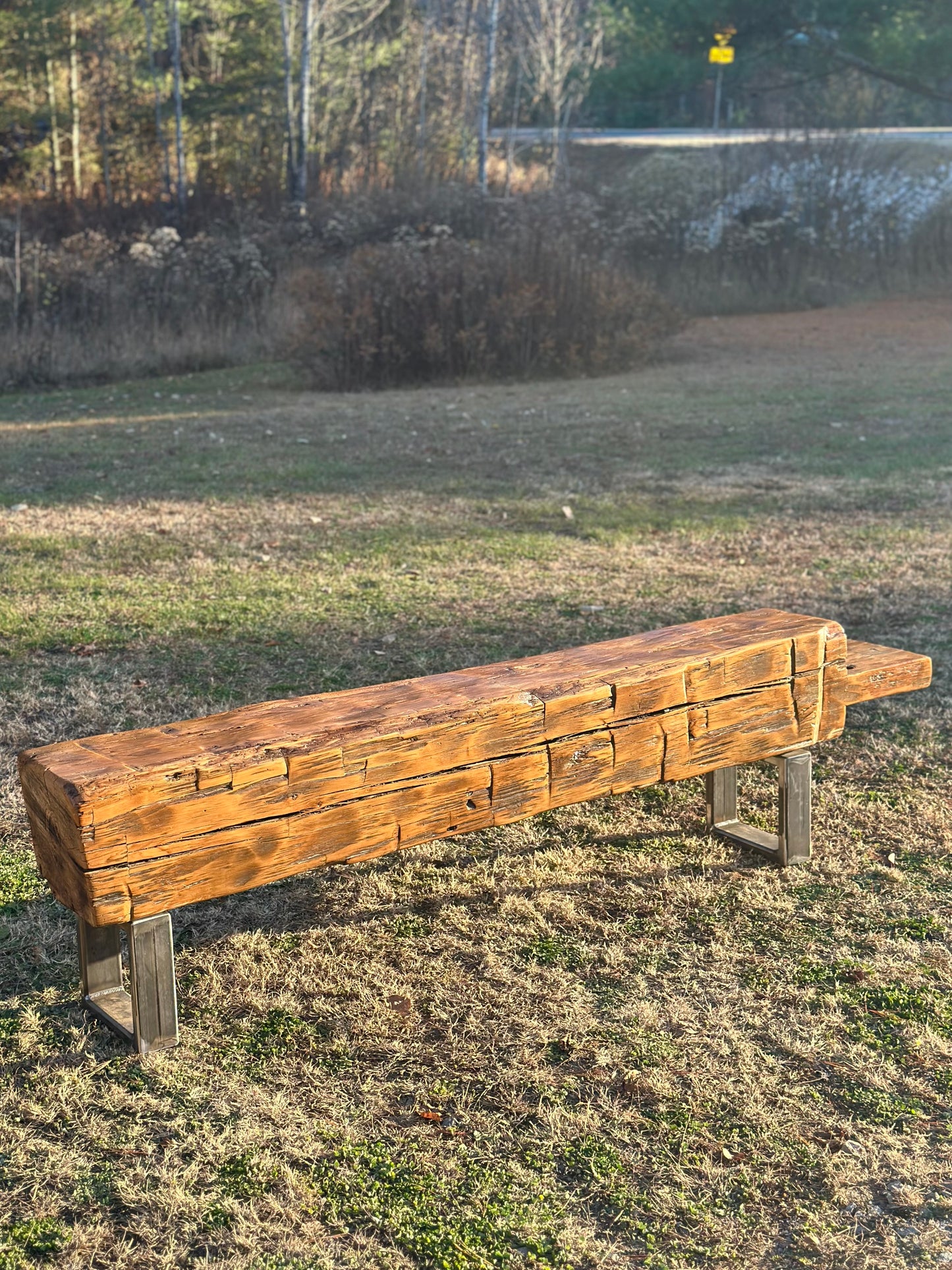 7’ L Rustic Reclaimed Hand Hewn Beam Bench / Low Console