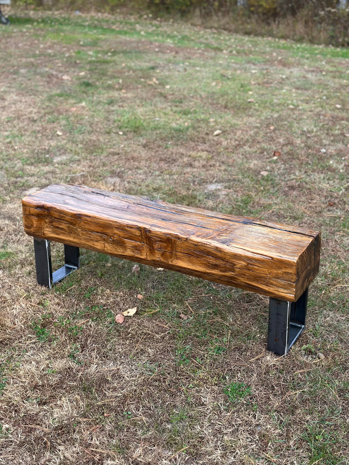 4’ L Rustic Reclaimed Barn Beam Bench