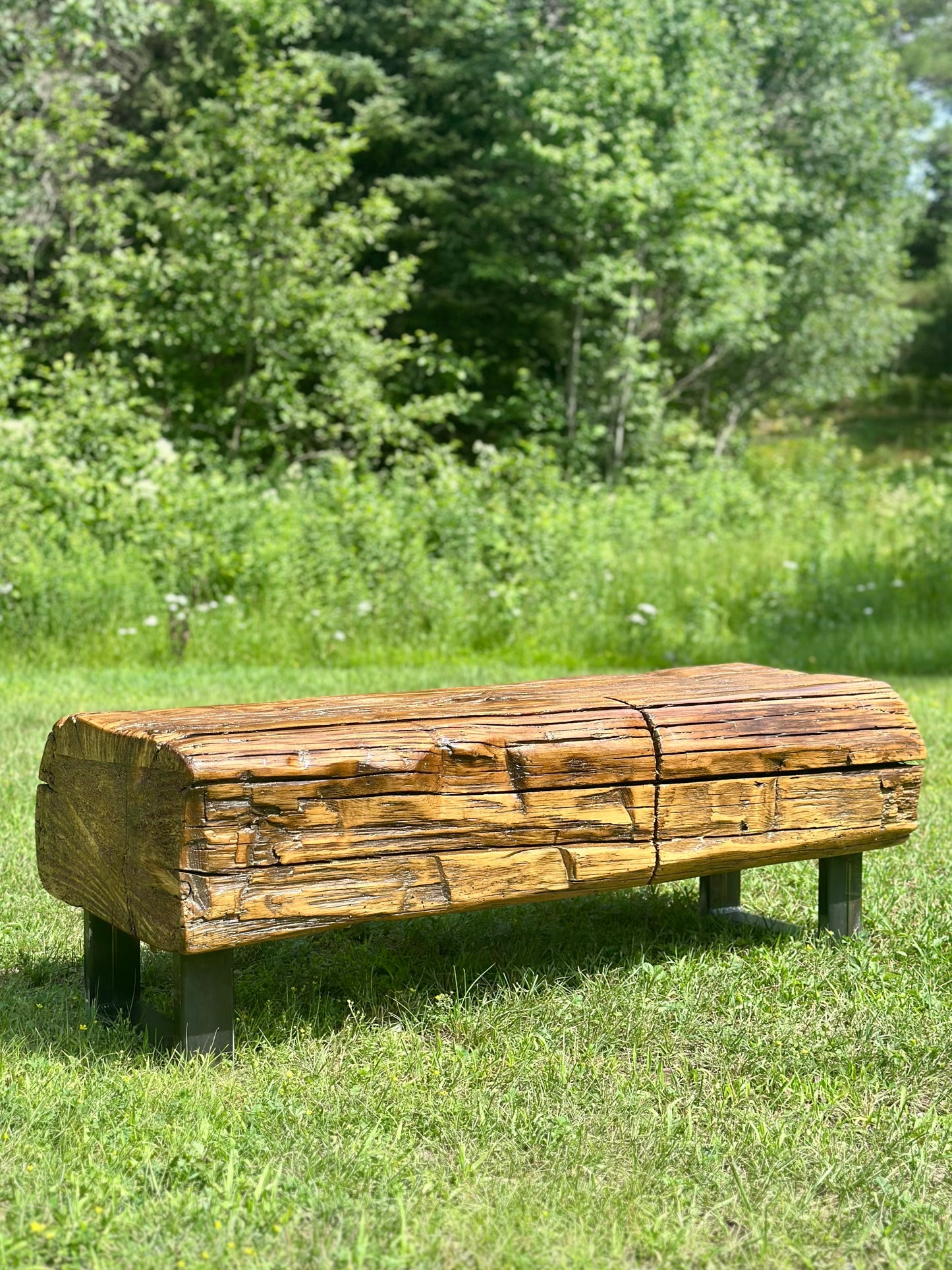 4’ L Rustic Reclaimed Barn Wood Beam Bench / Coffee Table