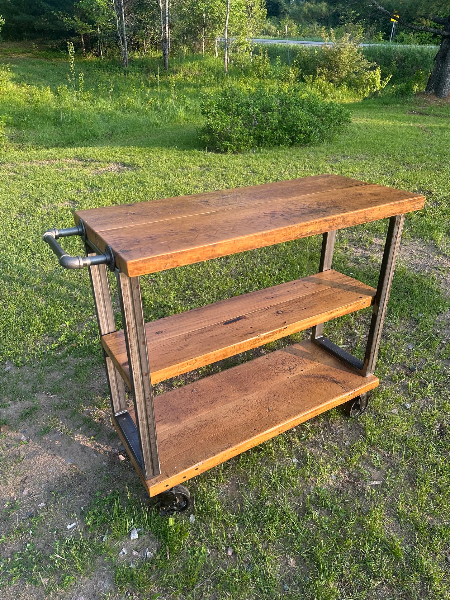 3 1/2’ L Rustic Reclaimed Wood Island / Bar Cart