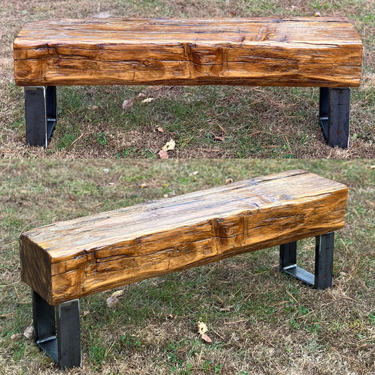 4’ L Rustic Reclaimed Barn Beam Bench