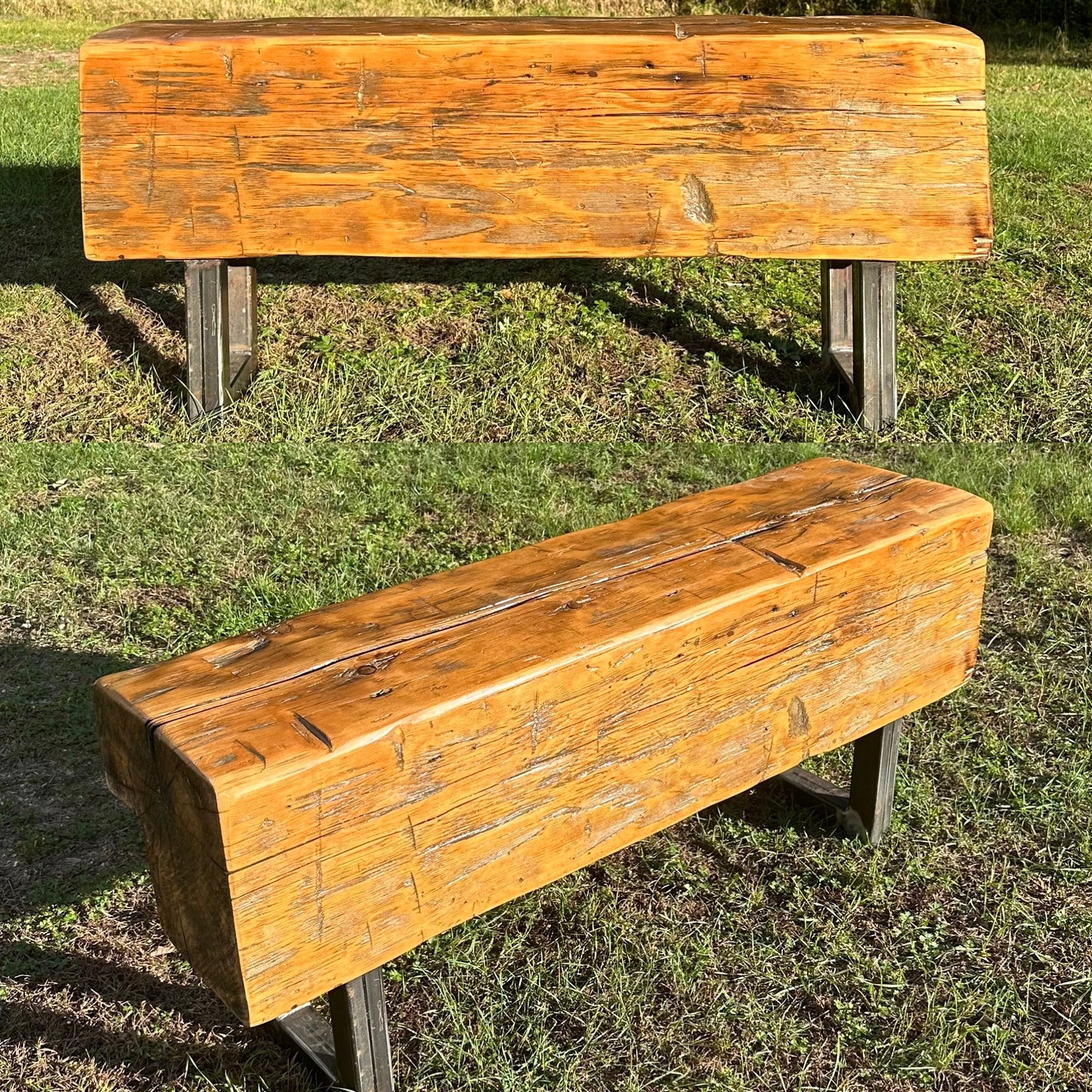 4’ L Rustic Reclaimed Barn Wood Beam Bench / Table