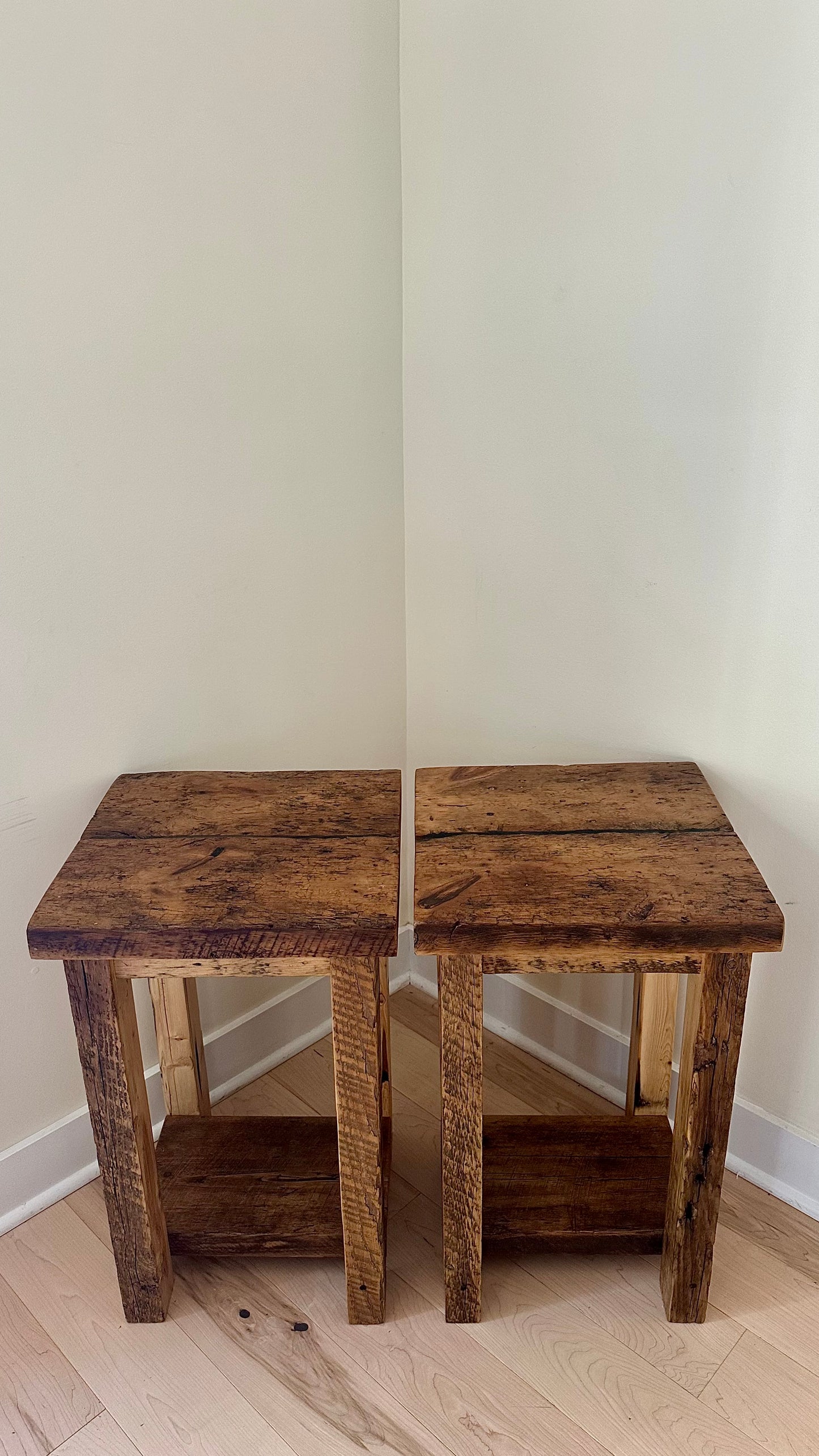 Set of 2 Rustic Wood Side Tables / Night Stands