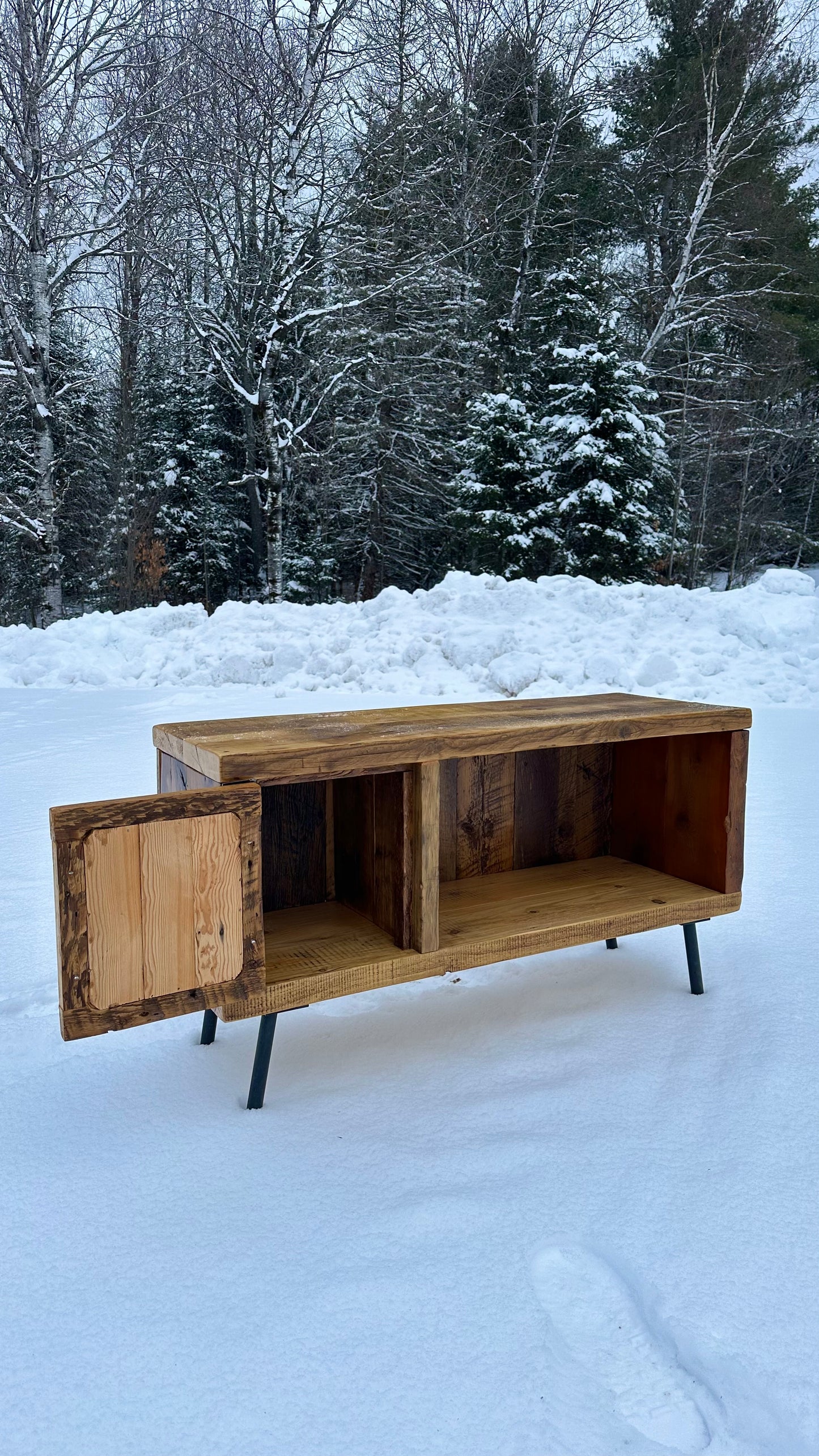 3 1/2’ L Rustic Reclaimed Wood Media Stand