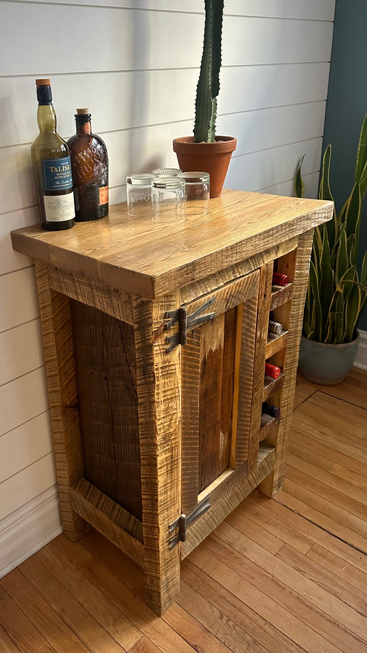 2’ L Rustic Reclaimed Wood Bar/Wine Cabinet