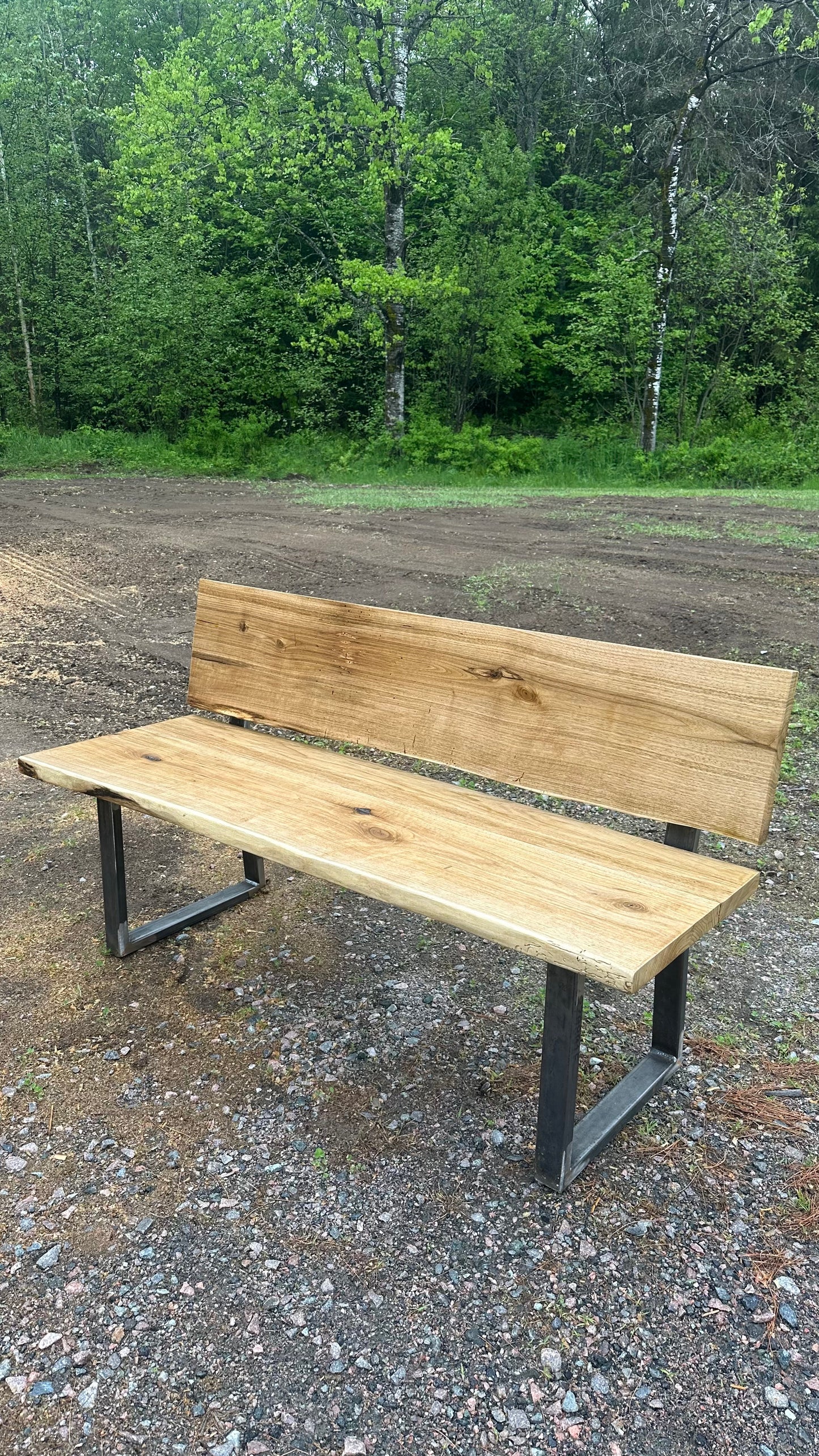 4 1/2’ L Rustic Live Edge Wood + Steel Bench