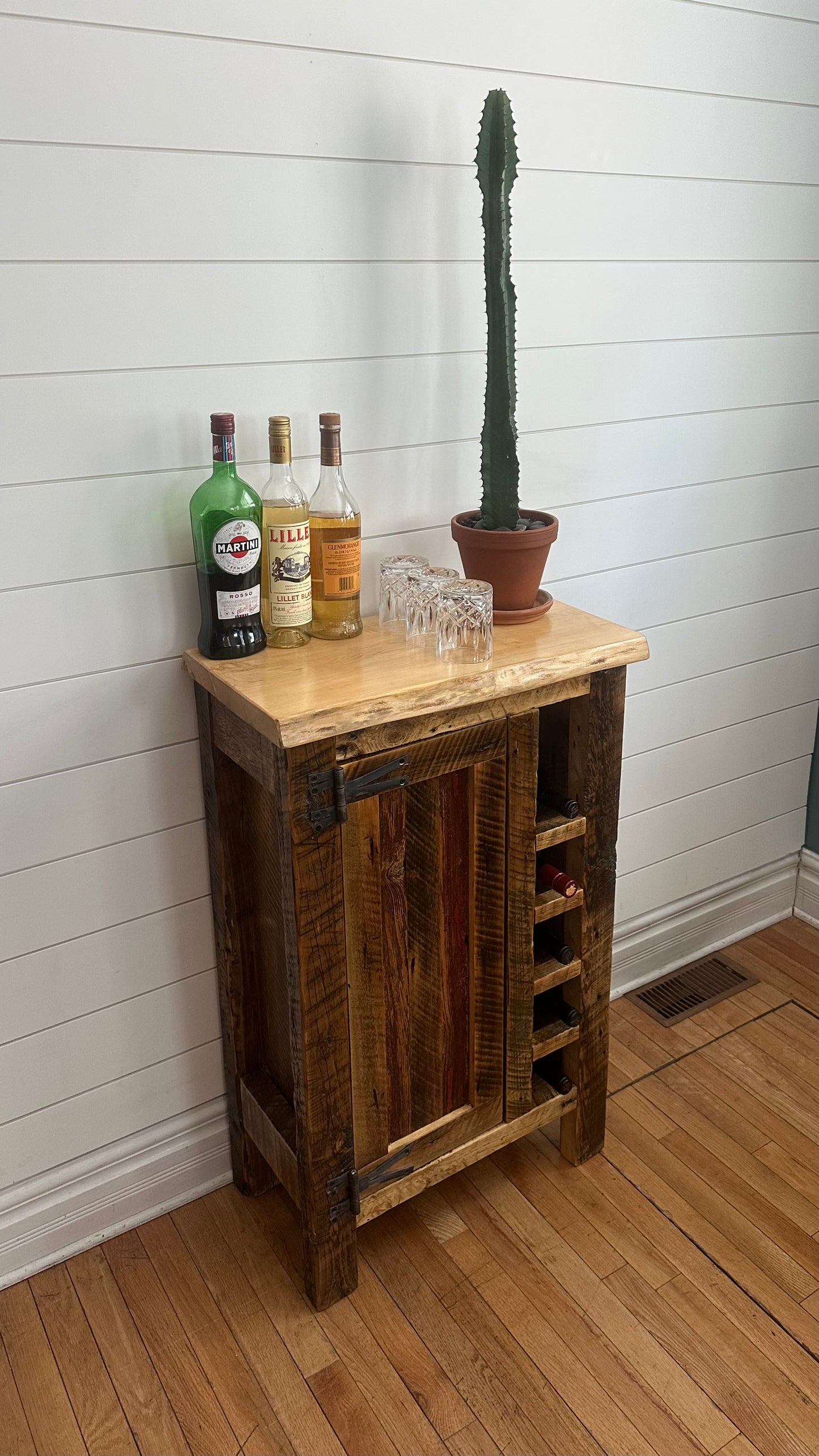 2’ L Rustic Reclaimed Wood Bar Height Cabinet