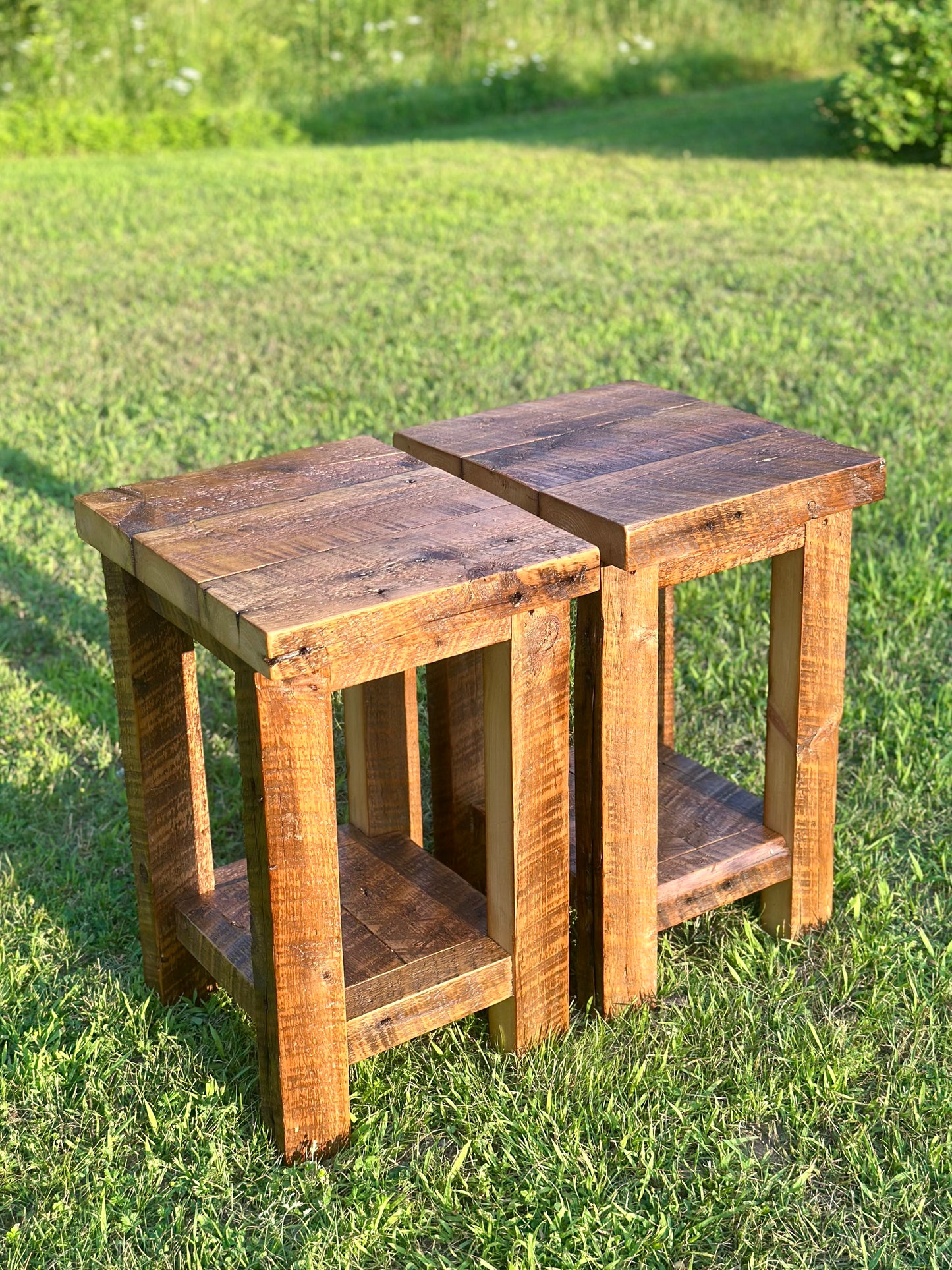 Set of 2 x Rustic Wood Side Tables Night Stands