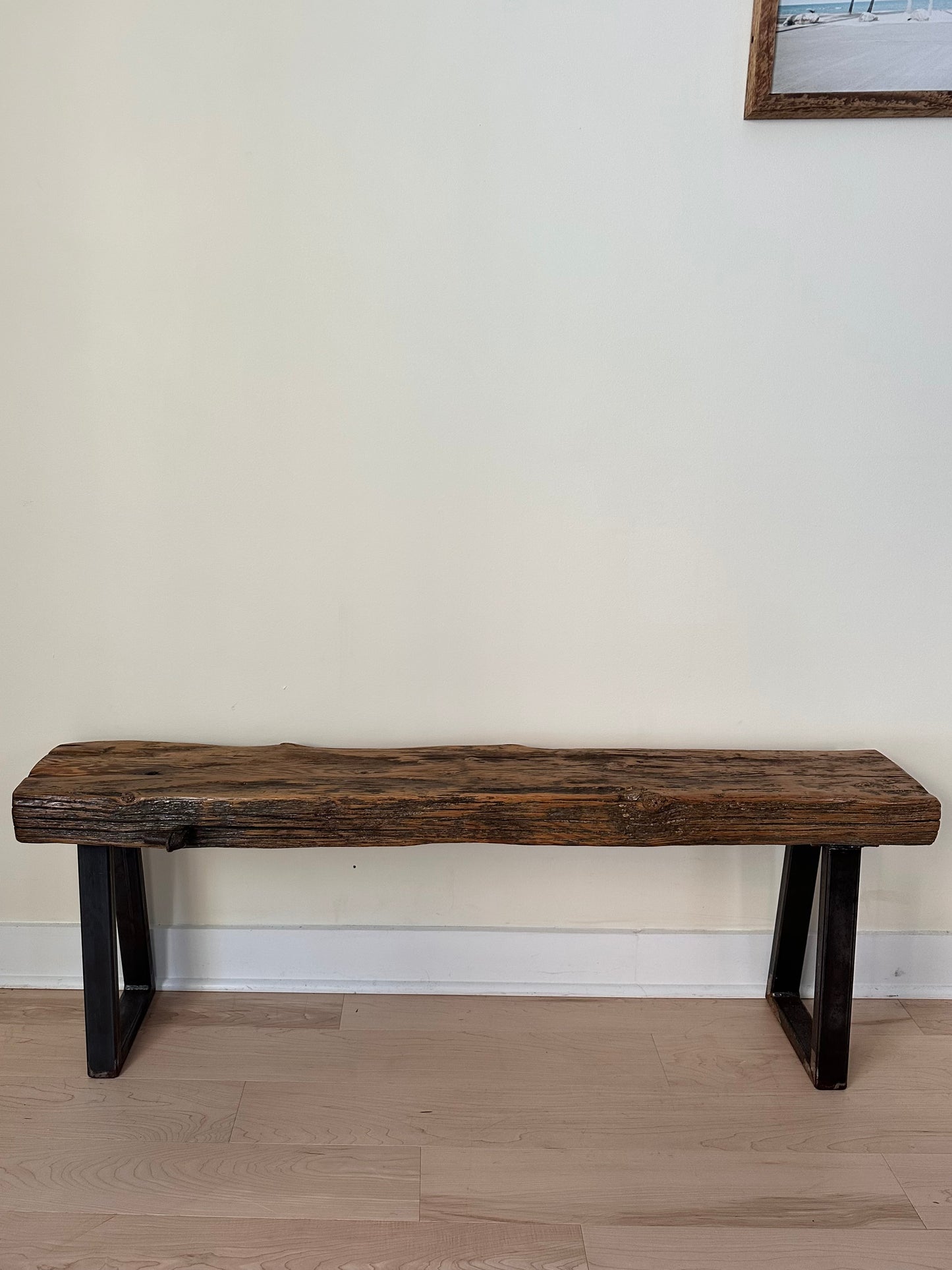 4 1/2’ Rustic Reclaimed Wood + Steel Bench