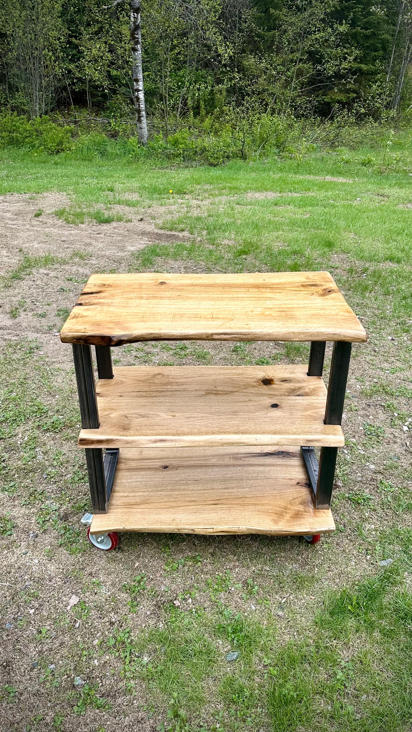 3’ L Rustic Live Edge Wood Bar Cart /Kitchen Island