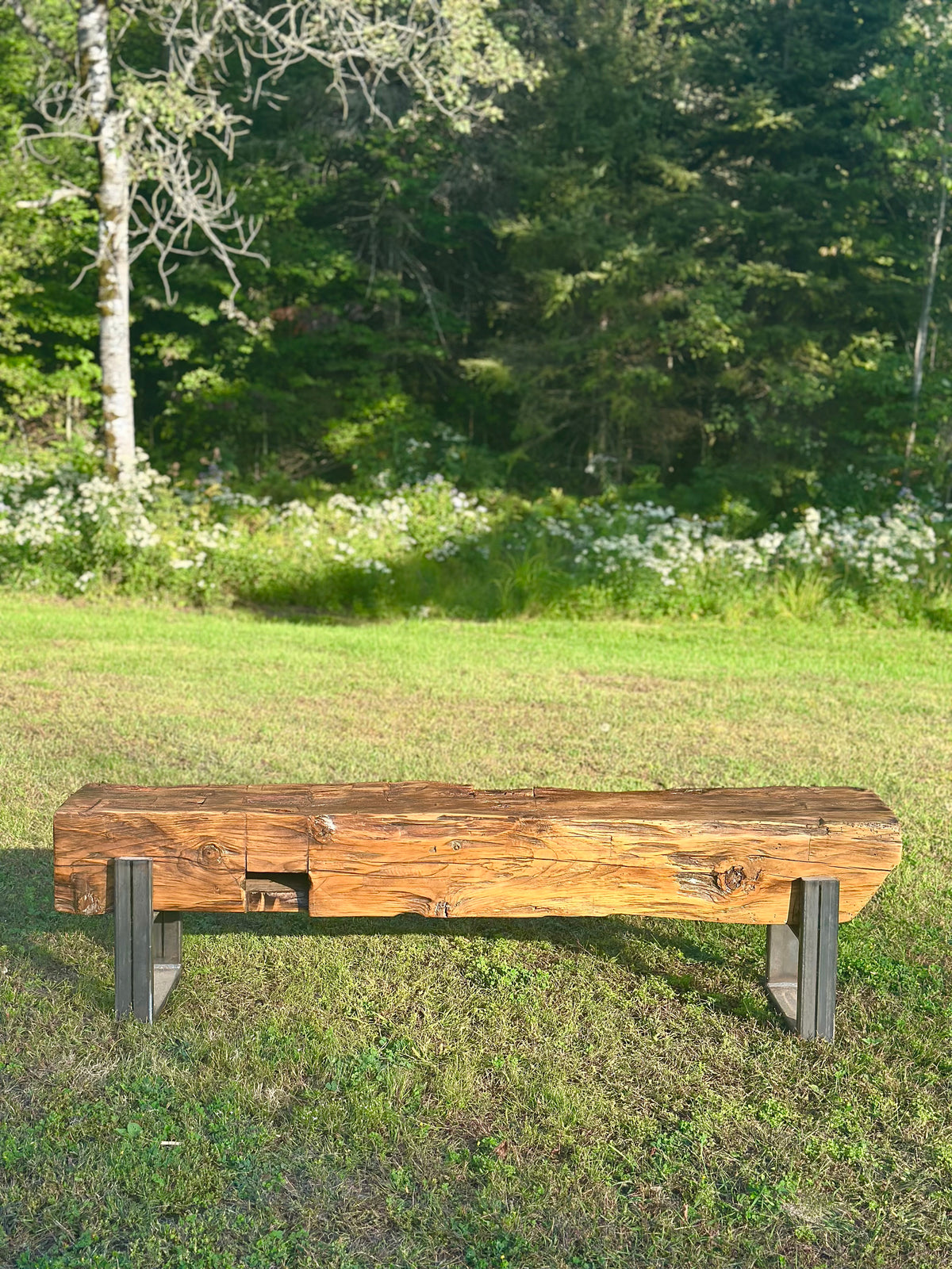 5' L Rustic Reclaimed Barn Wood Beam Bench