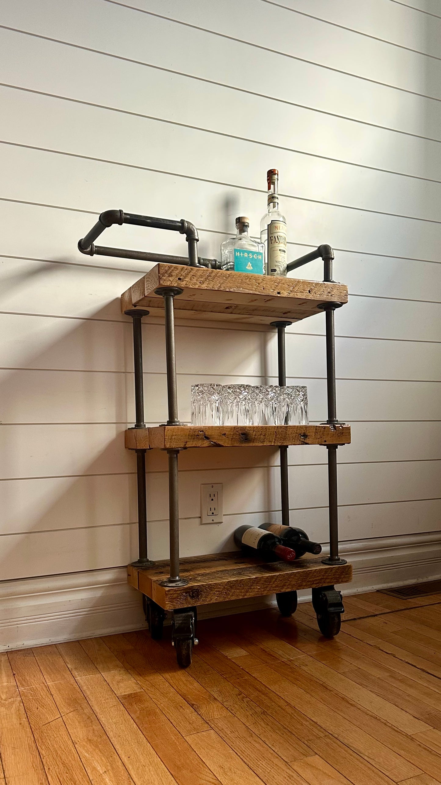 Rustic Reclaimed Wood + Iron Bar / Kitchen Cart