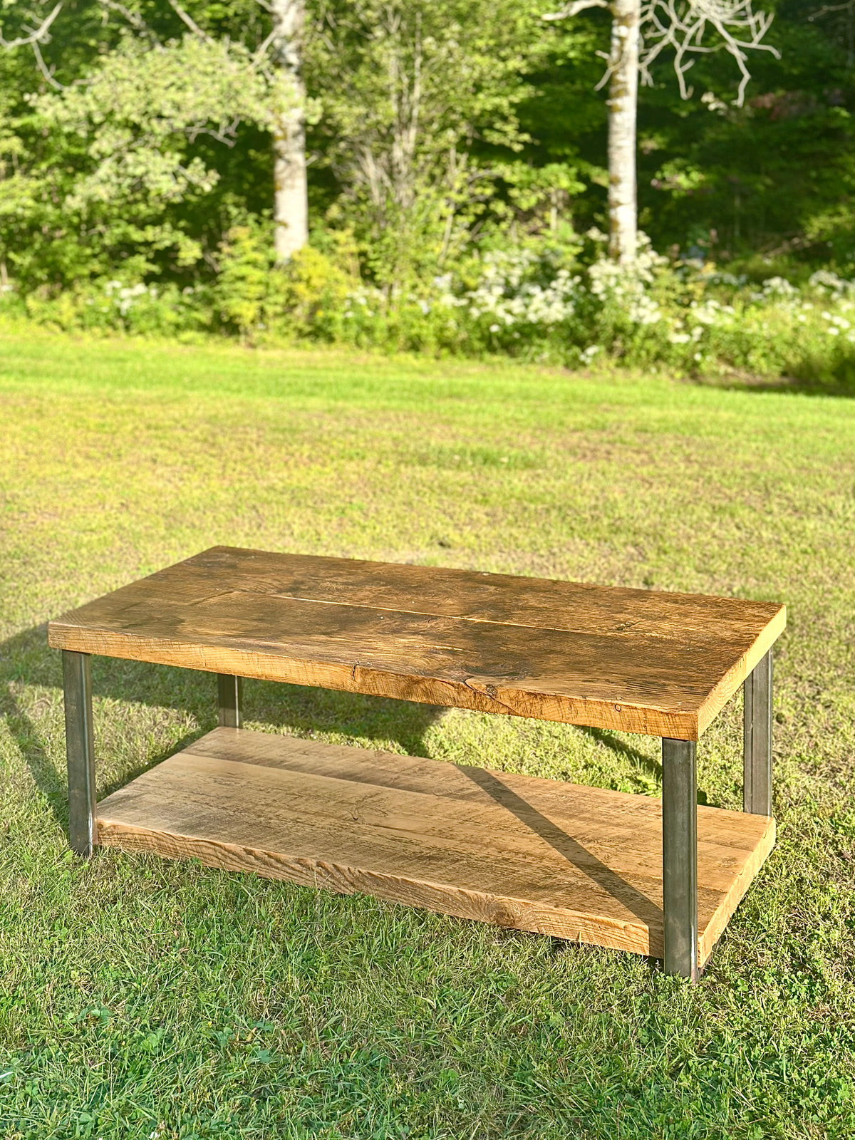4' L Rustic Reclaimed Wood + Steel Coffee Table