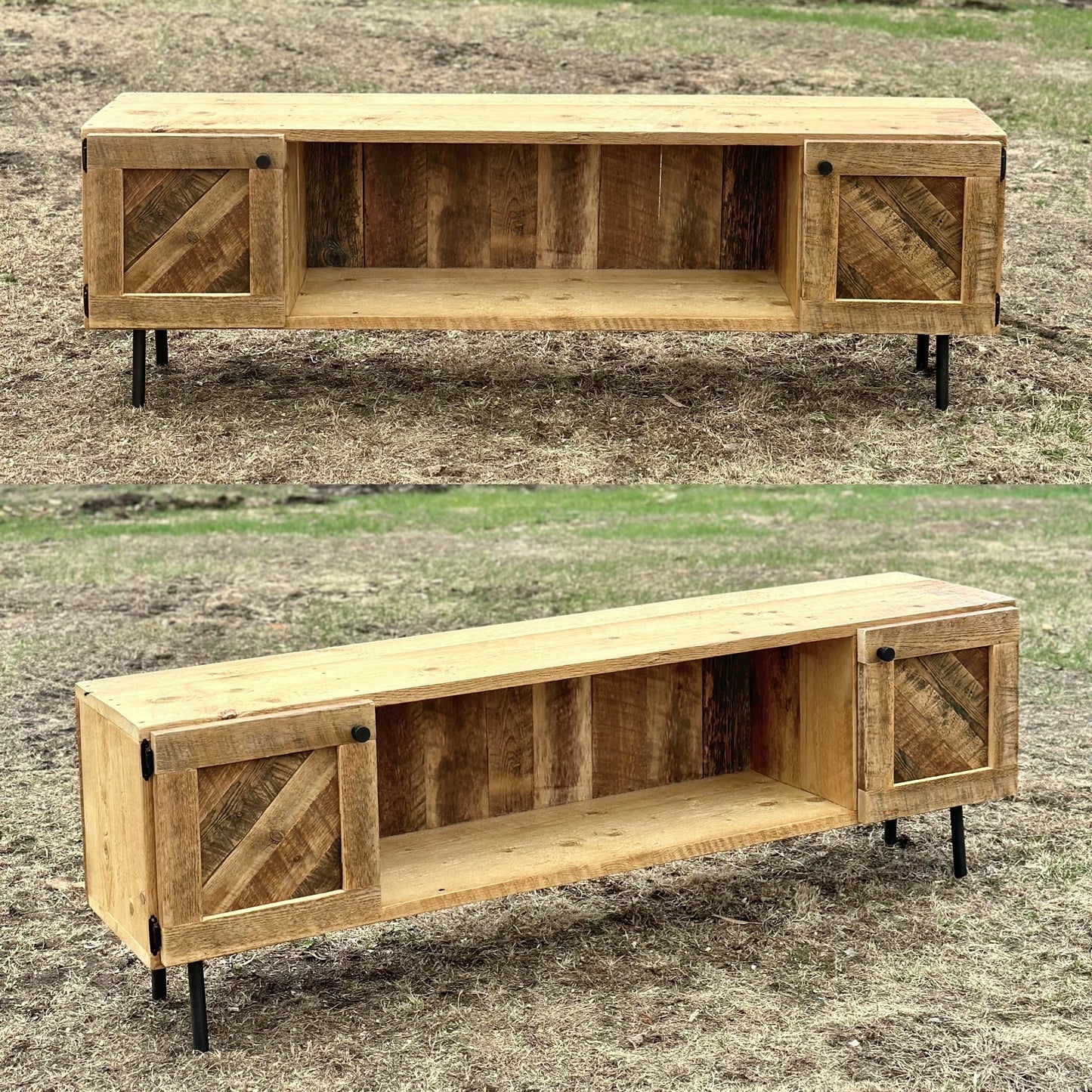 6' L Rustic Wood Media Stand / Cabinet - Pin Legs