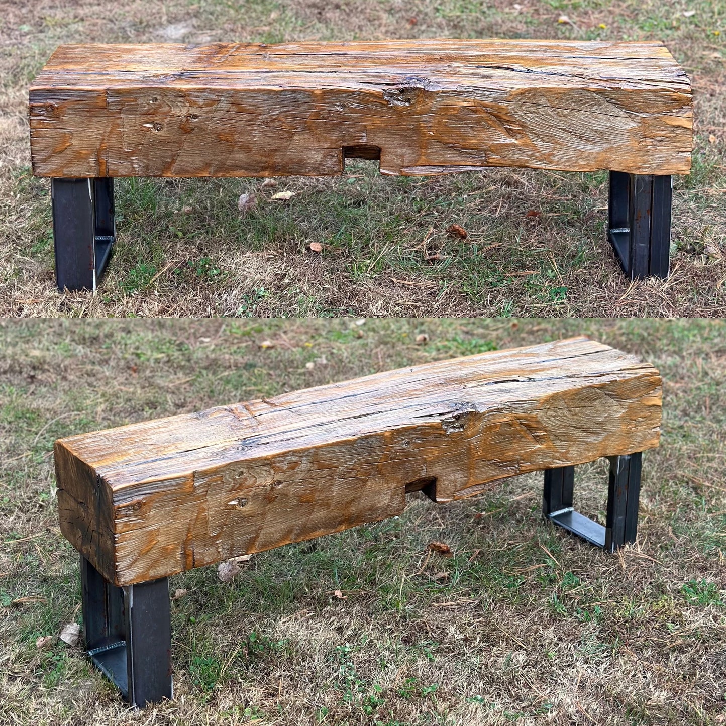 4’ L Rustic Reclaimed Barn Beam Bench