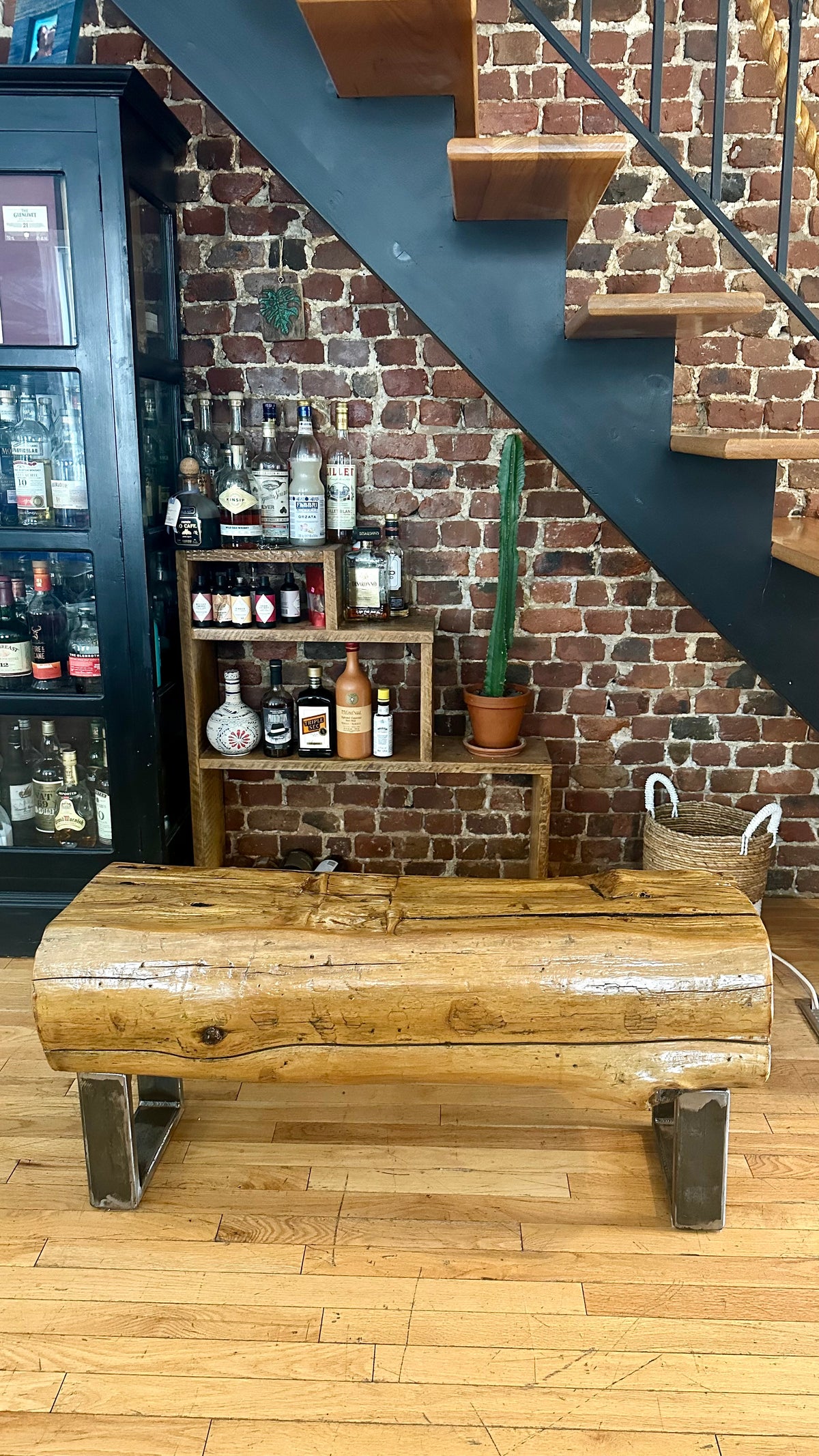 3.5' L Rustic Wood Timber Bench - Steel Legs
