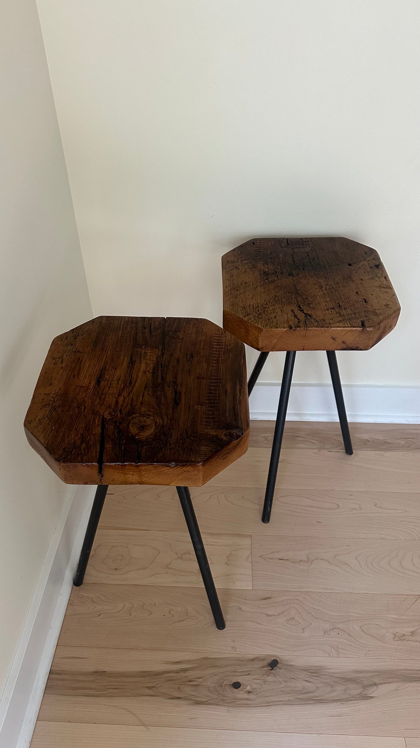 Rustic Wood and Steel Tripod Side Table / Plant Stand