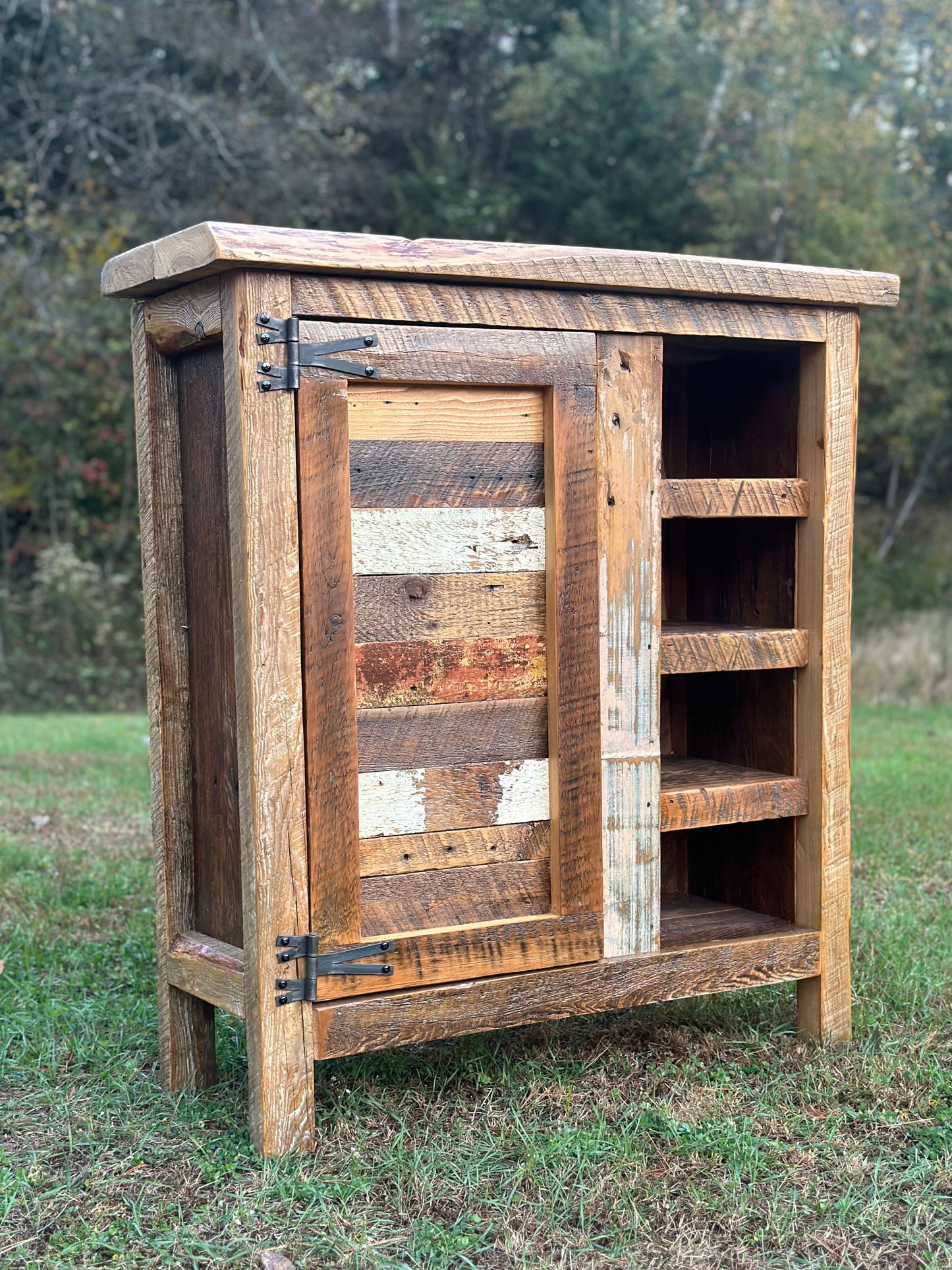 40” L Rustic Reclaimed Wood + Steel Bar Cabinet