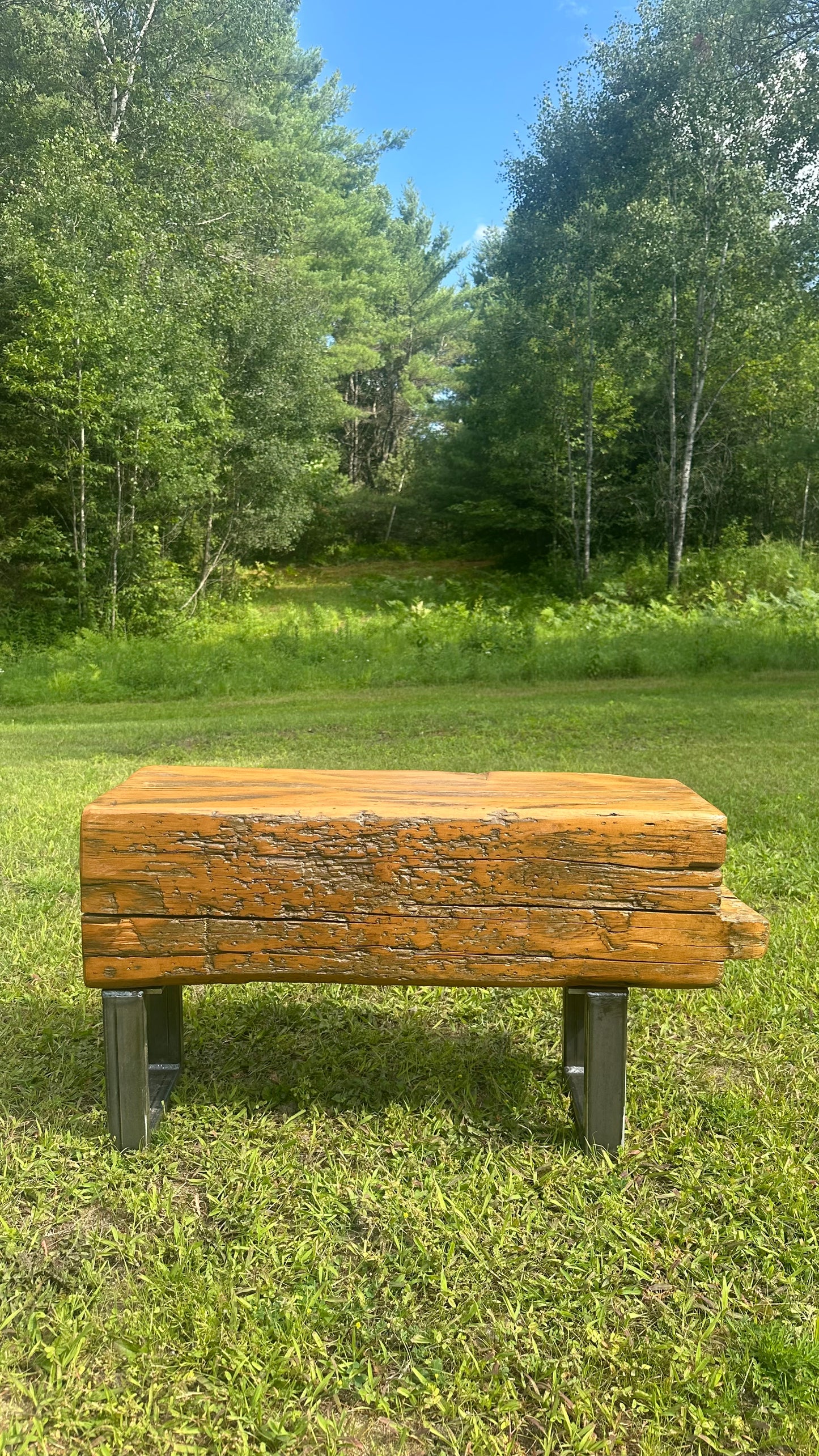 3' L Rustic Wood Beam Bench