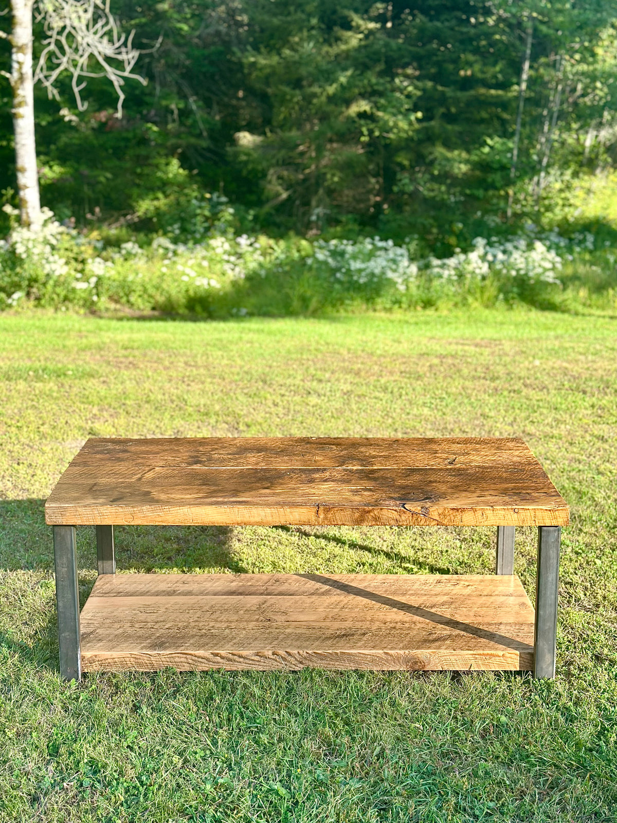 4' L Rustic Reclaimed Wood + Steel Coffee Table