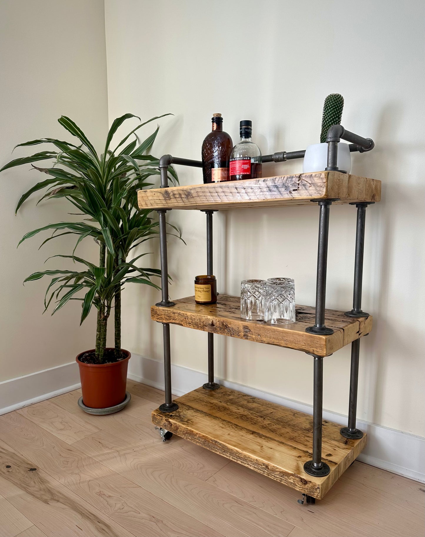 2’ L Rustic Reclaimed Wood Bar / Kitchen Cart