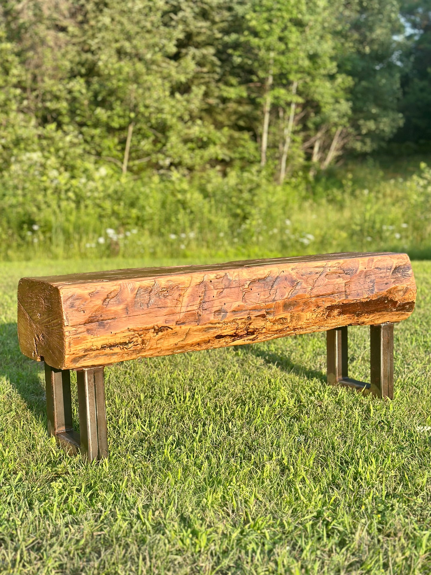 3 1/2’ L Rustic Reclaimed Barn Wood Beam Bench