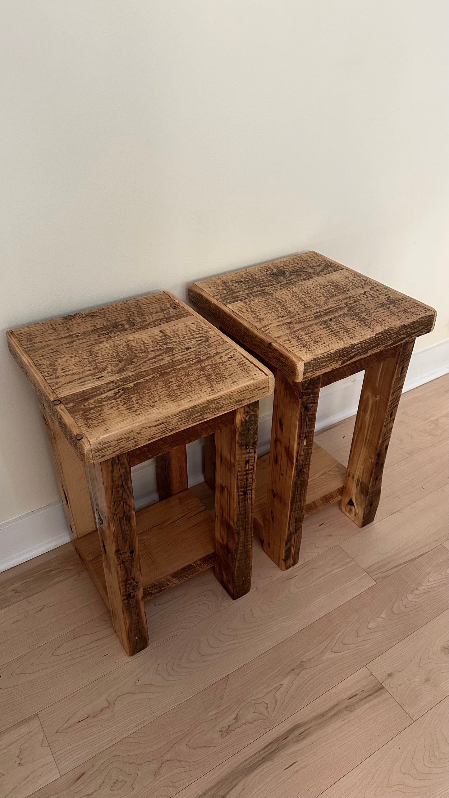 2 x Rustic Wood Side Tables / Night Stands
