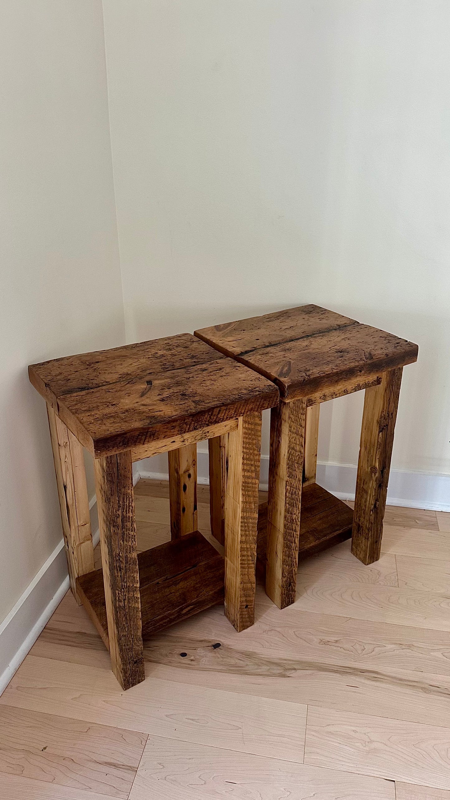 Set of 2 Rustic Wood Side Tables / Night Stands