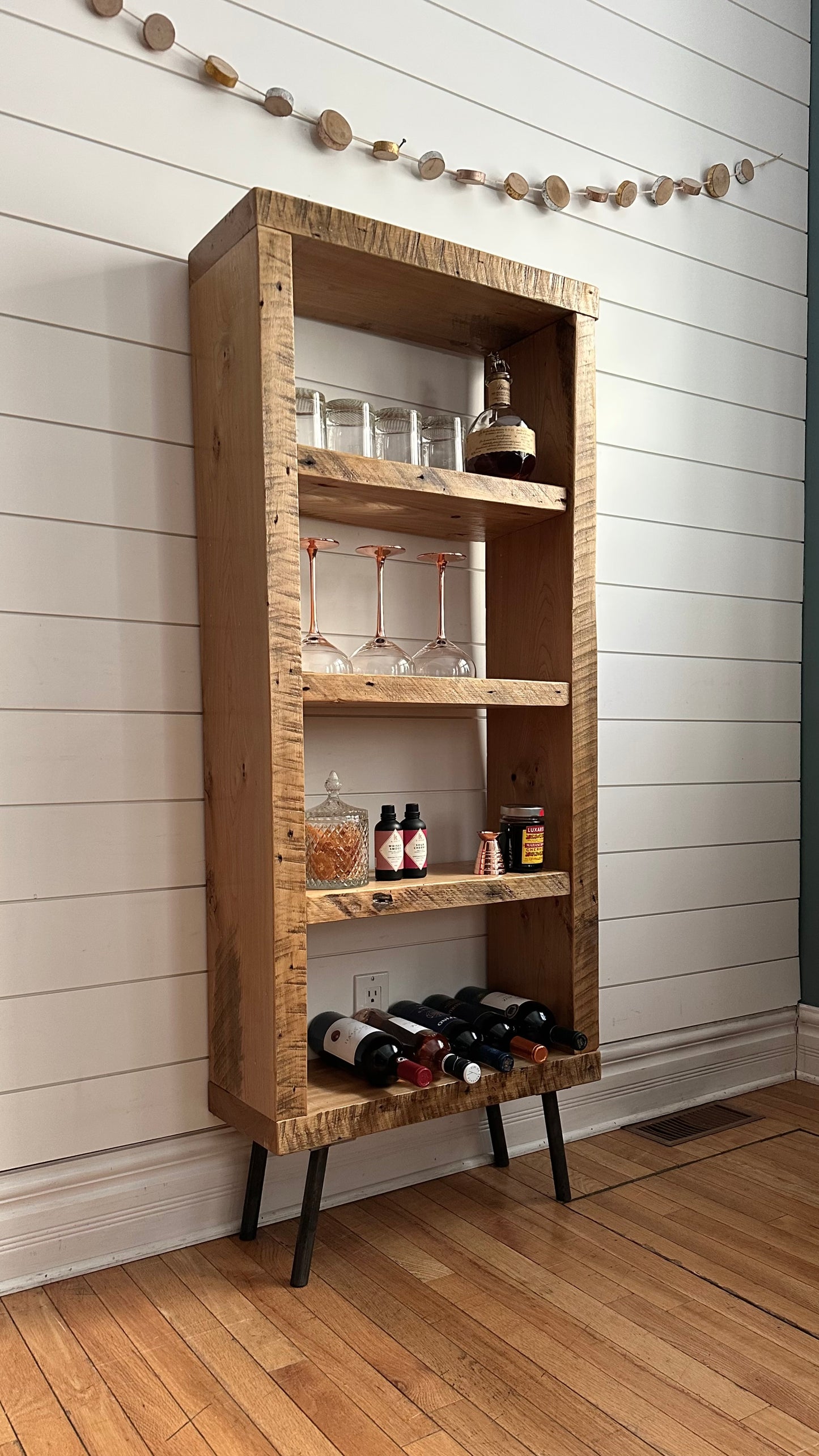 5’ H Rustic Reclaimed Ash Wood Bookcase on Pin Legs