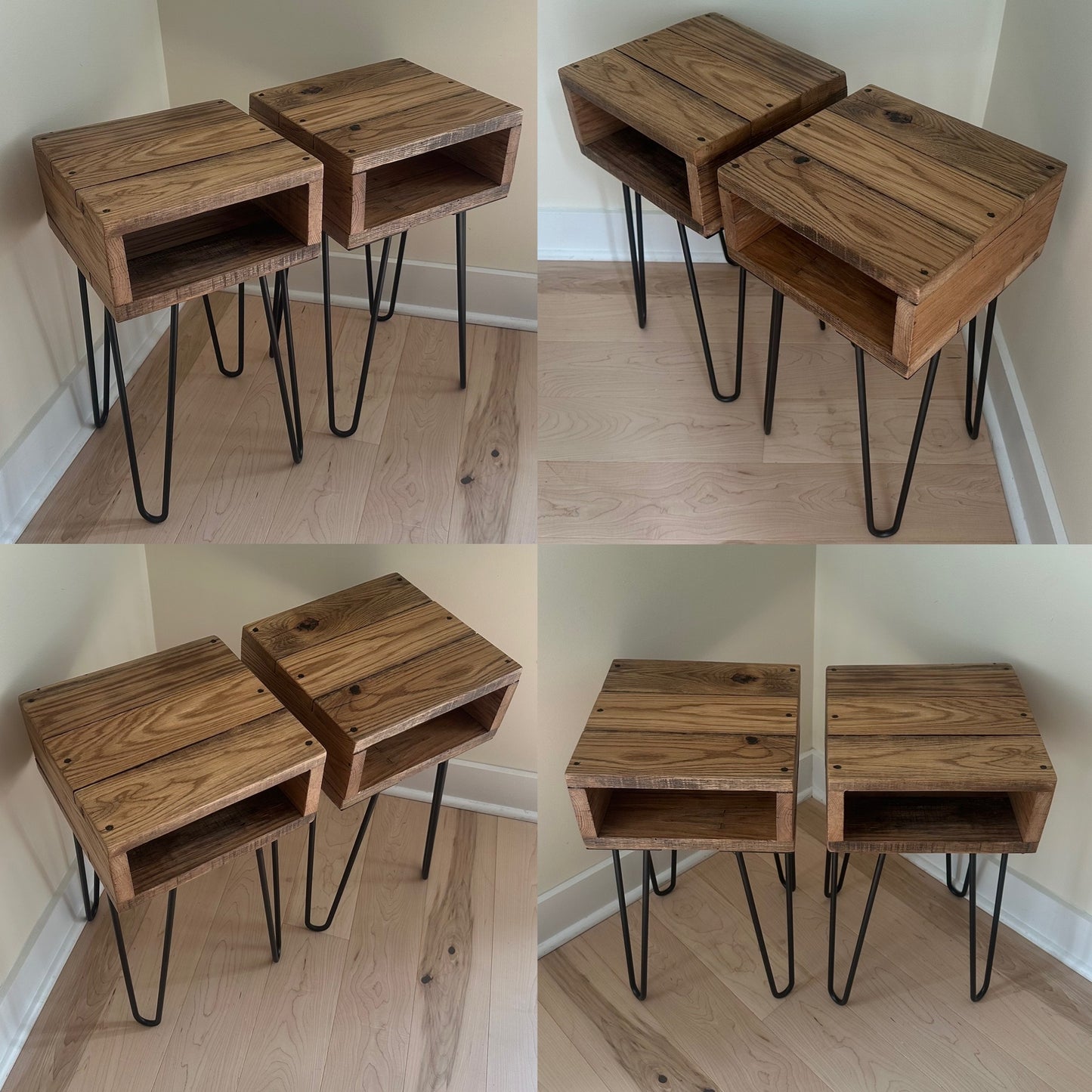 2 x Rustic Oak Wood Night Stands / Side Tables