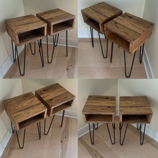 2 x Rustic Oak Wood Night Stands / Side Tables