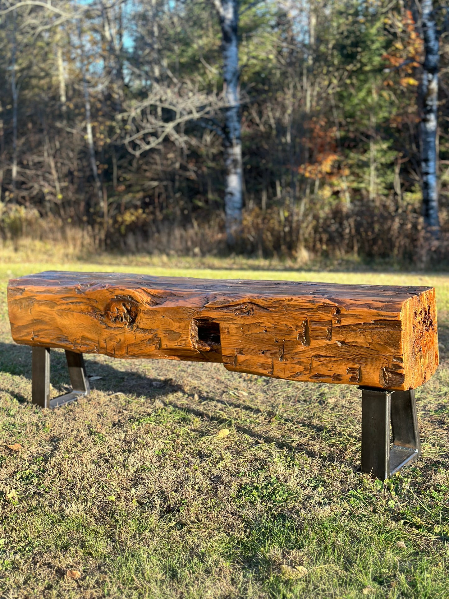 5’ Rustic Reclaimed Wood + Steel Bench