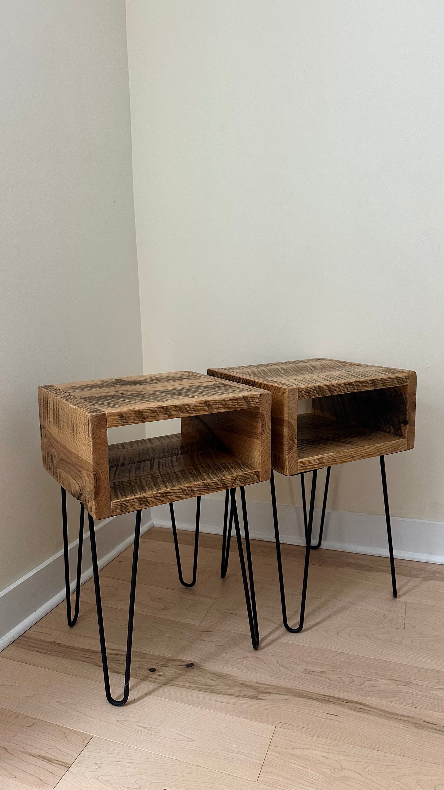 2 x Rustic Wood Side Tables / Night Stands