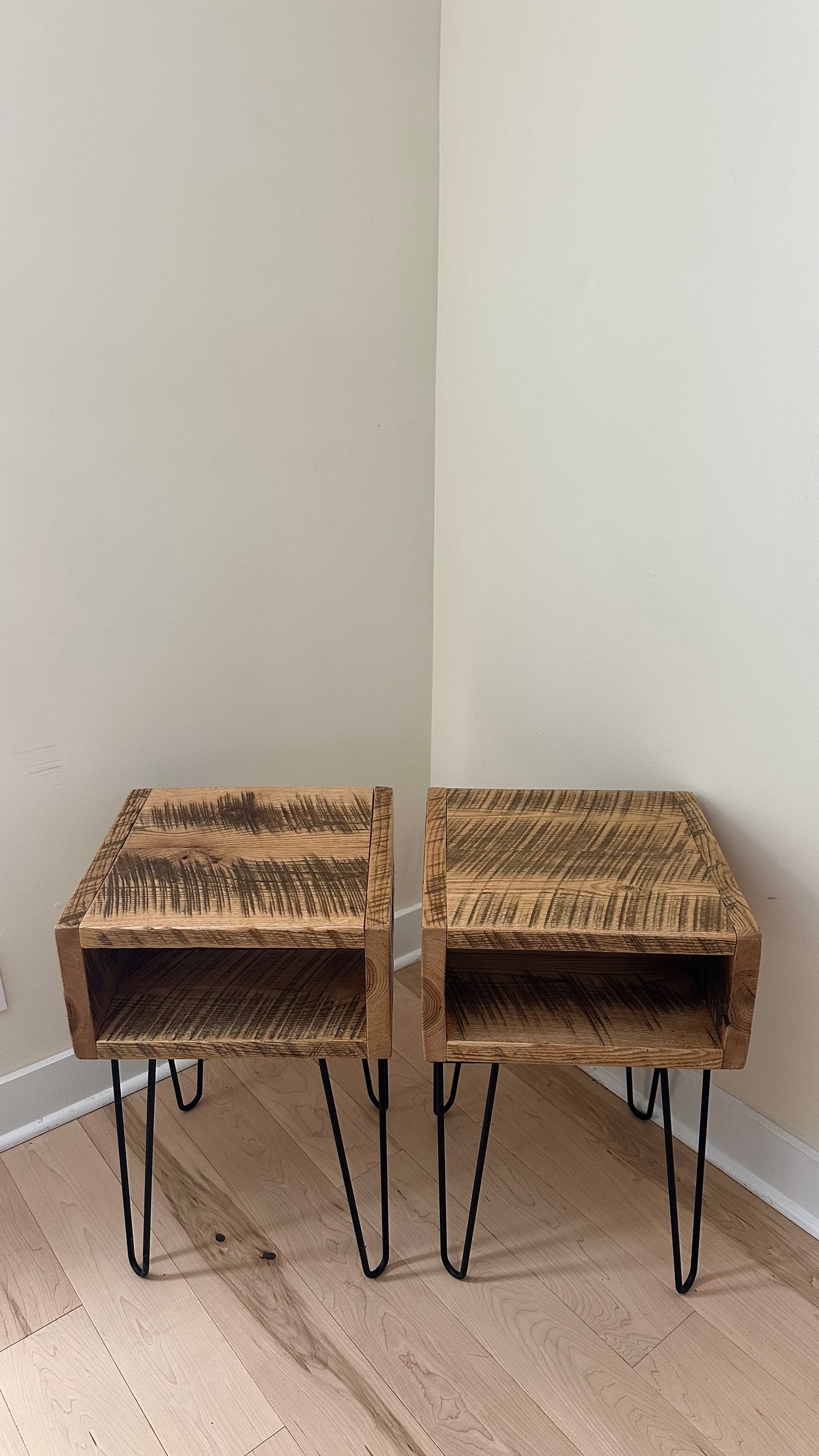 2 x Rustic Wood Side Tables / Night Stands