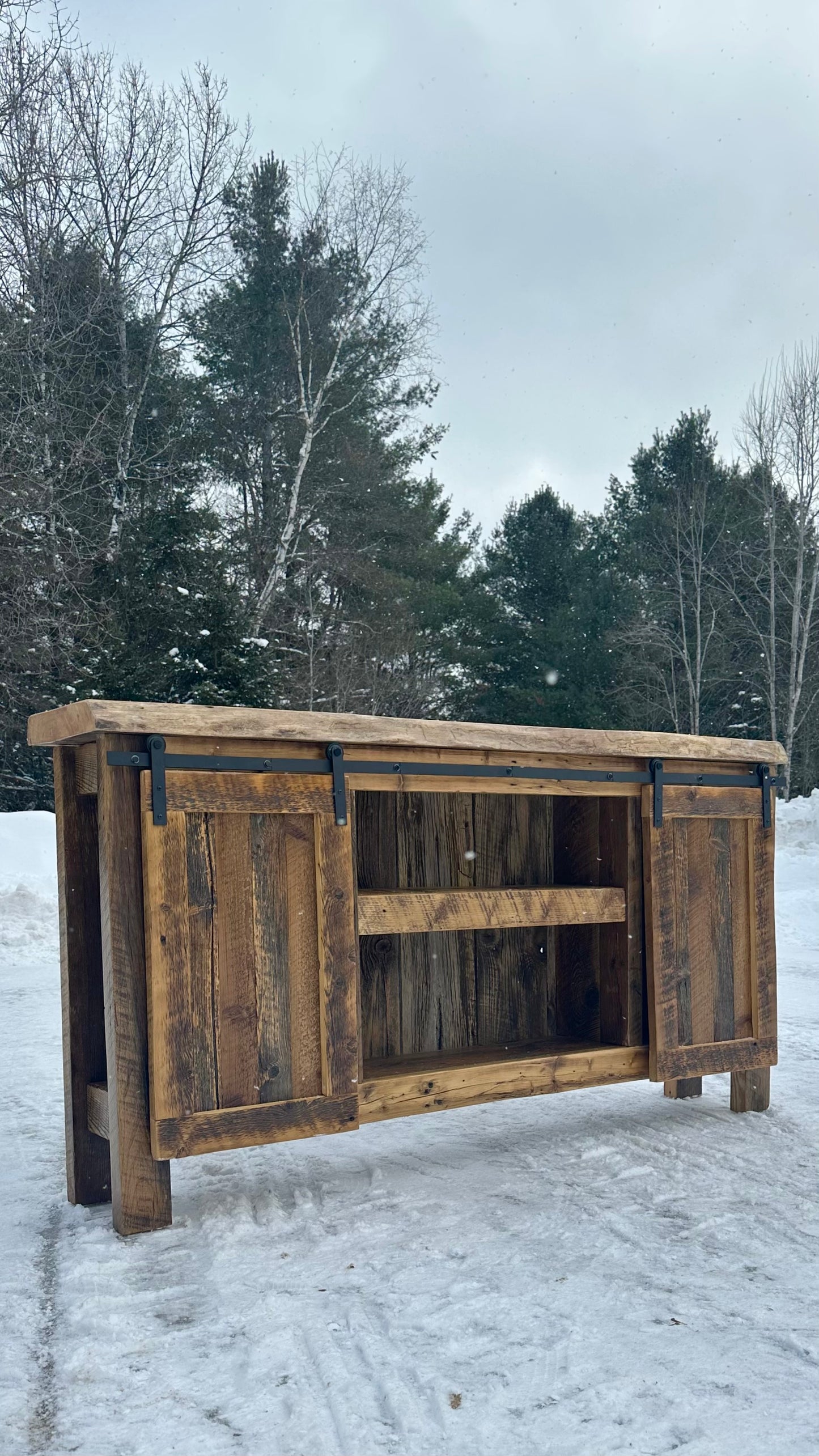 6’ L Rustic Wood Media / Bar Barn Door Cabinet