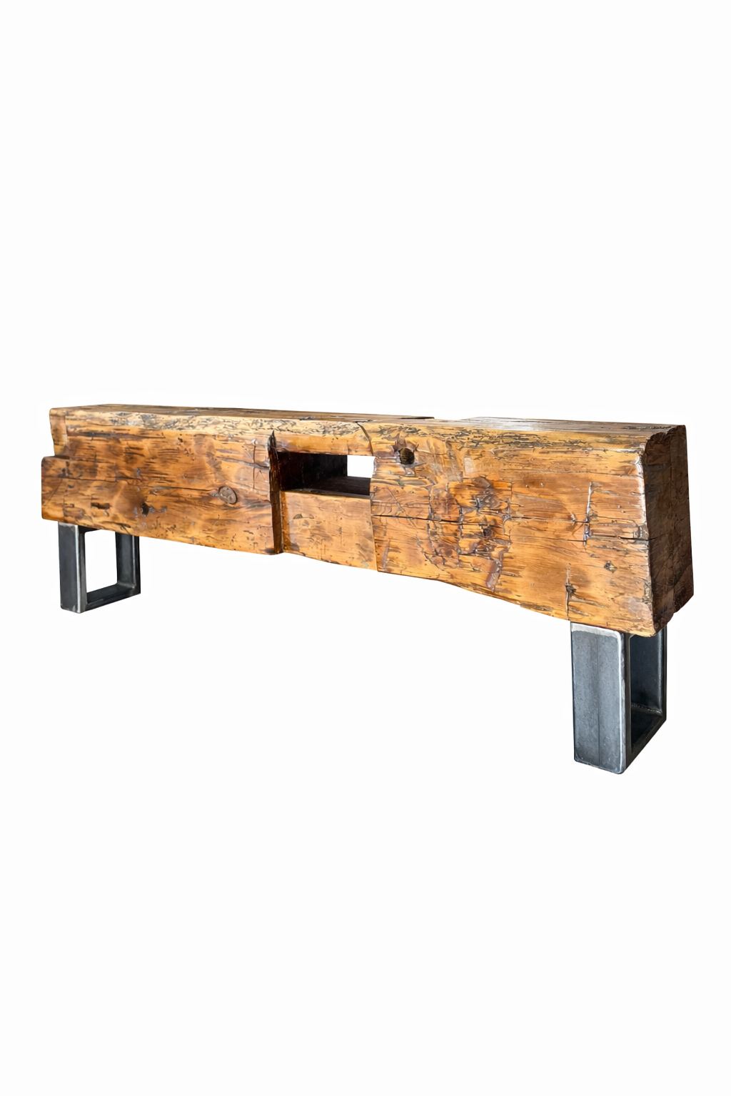 5' L Rustic Barn Wood Beam Bench - Steel Legs