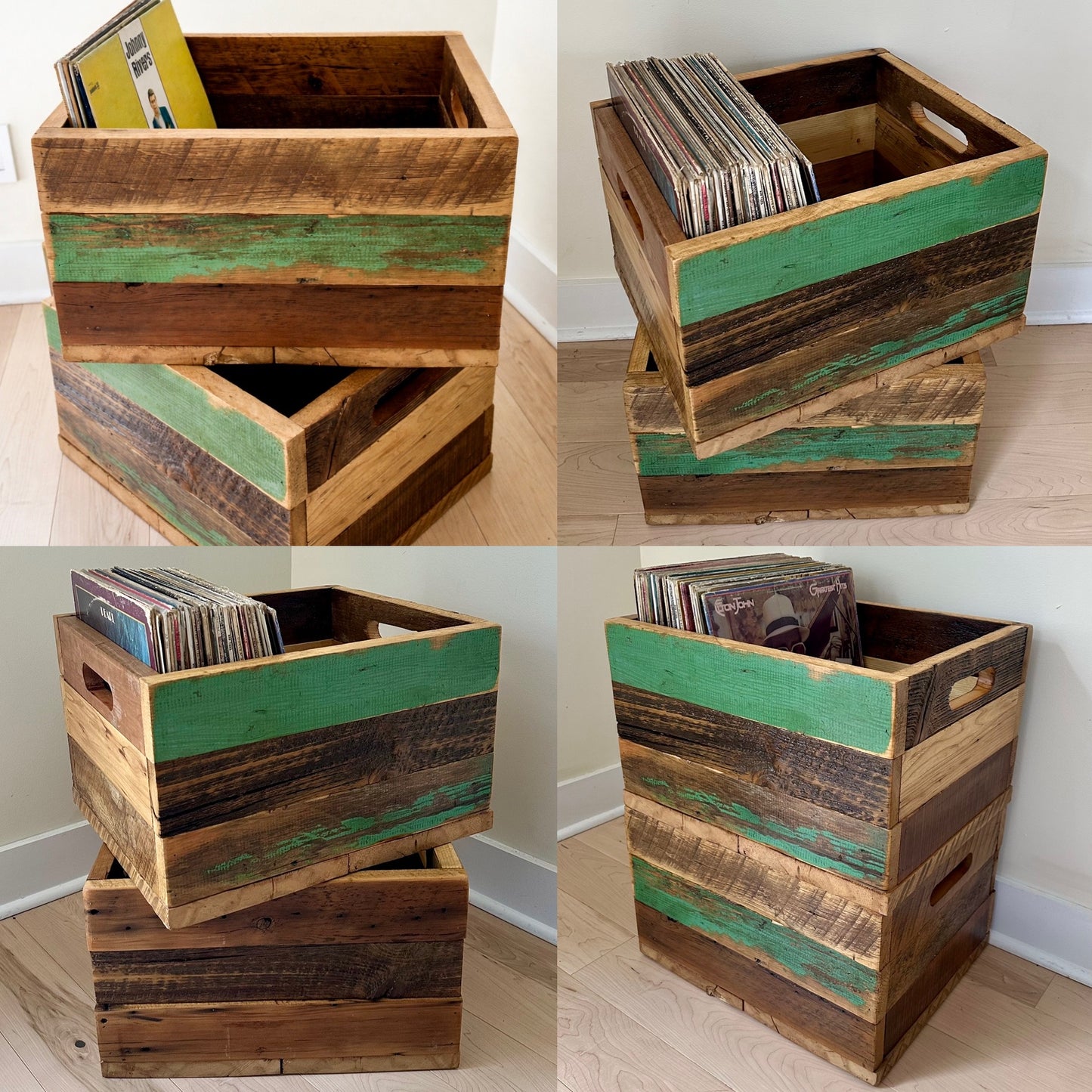 1 x Rustic Wood Vinyl Storage Crate