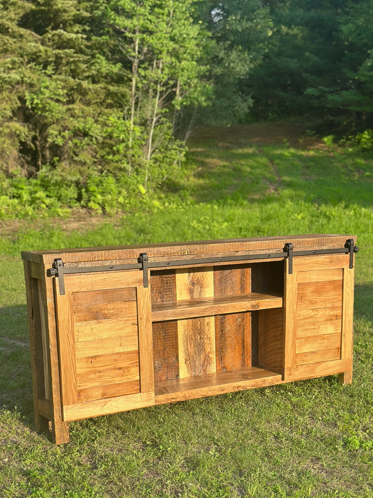6’ L Rustic Wood Media / Bar Barn Door Cabinet