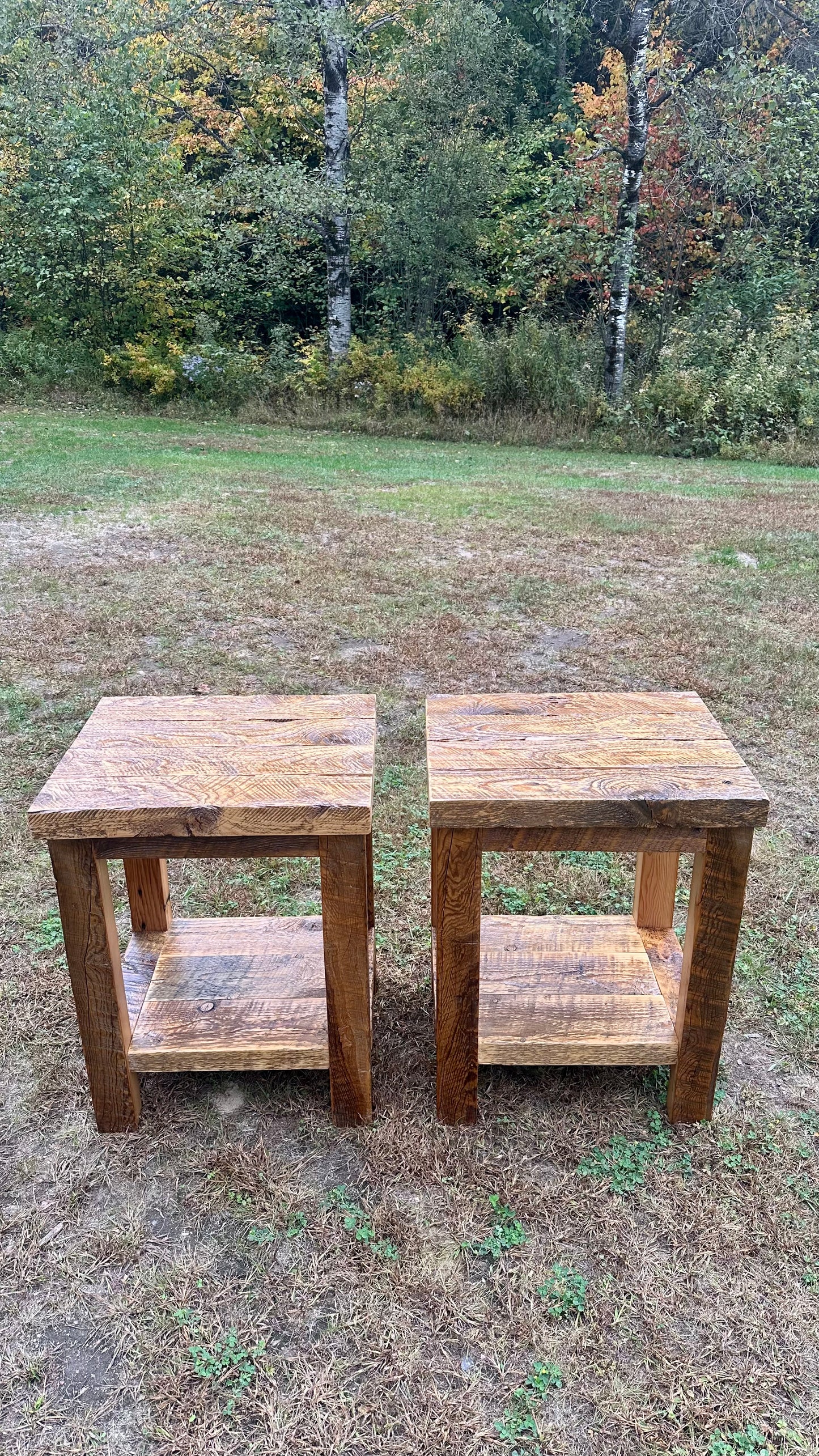 2 x Rustic Wood Side Tables / Night Stands