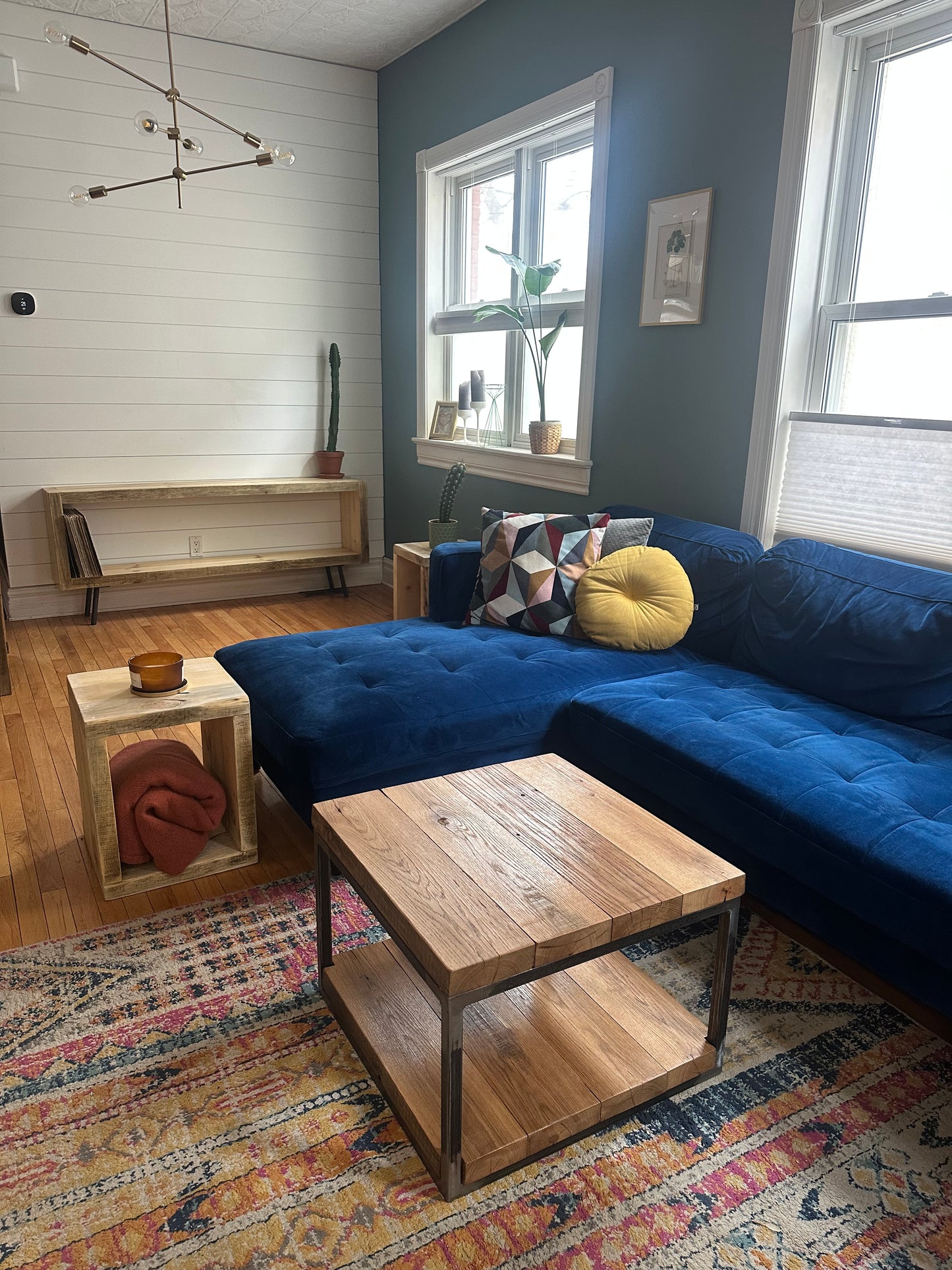 Compact Rustic Oak + Steel Coffee Table