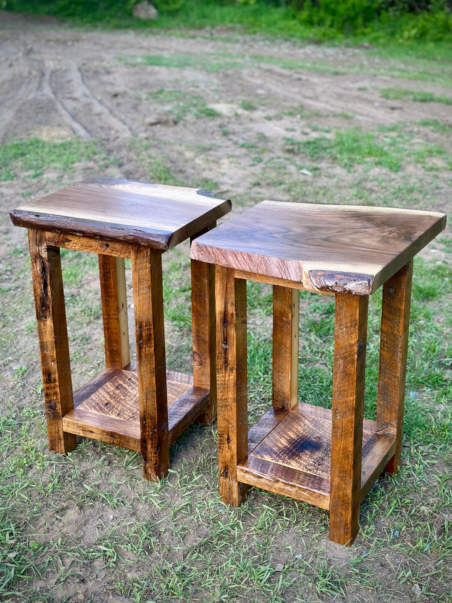Set of 2 Rustic Wood Live Edge Tables / Night Stands